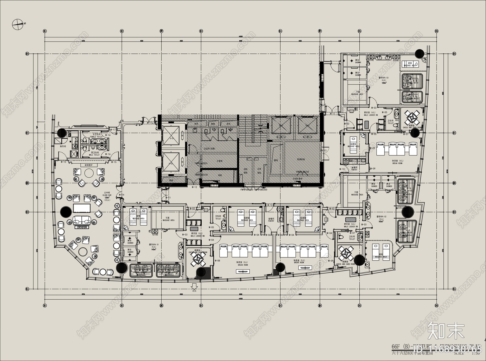 现代轻奢洗浴中心施工图下载【ID:1168930765】