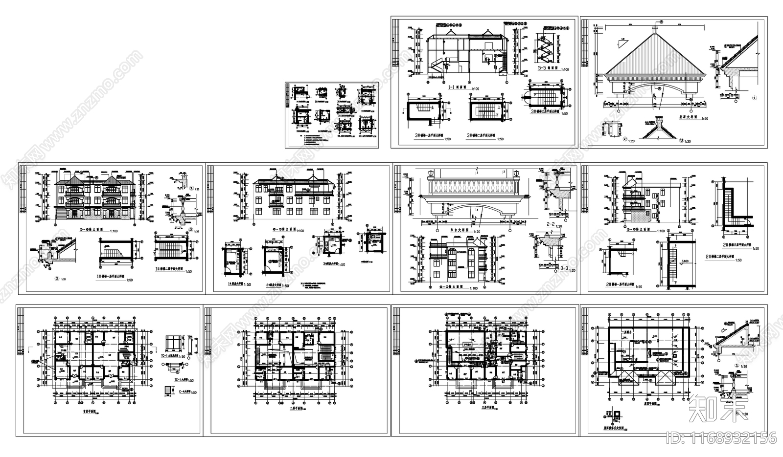 现代别墅建筑cad施工图下载【ID:1168932156】