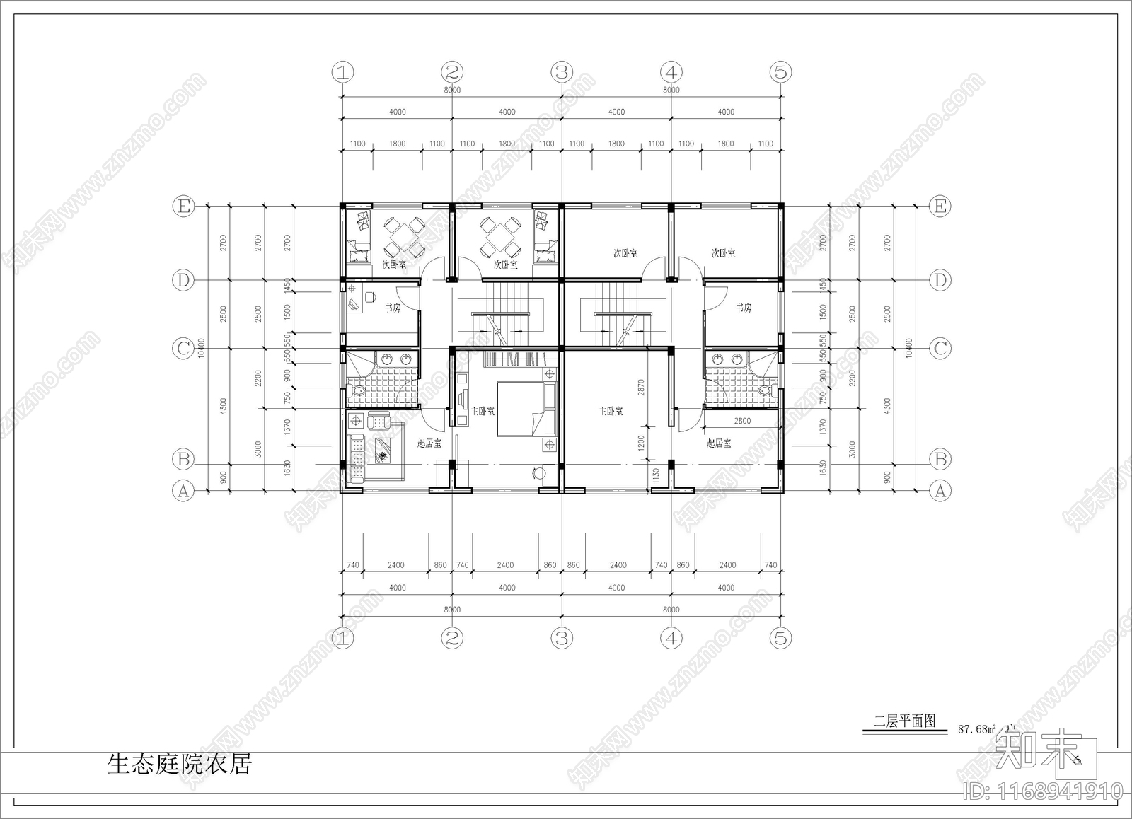 简欧别墅建筑cad施工图下载【ID:1168941910】