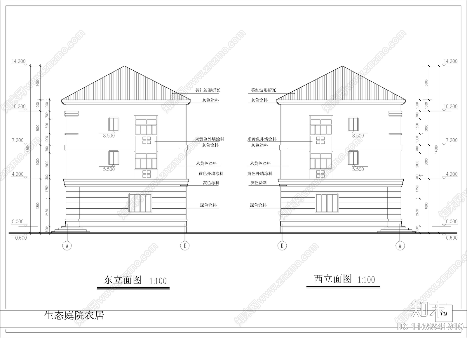 简欧别墅建筑cad施工图下载【ID:1168941910】