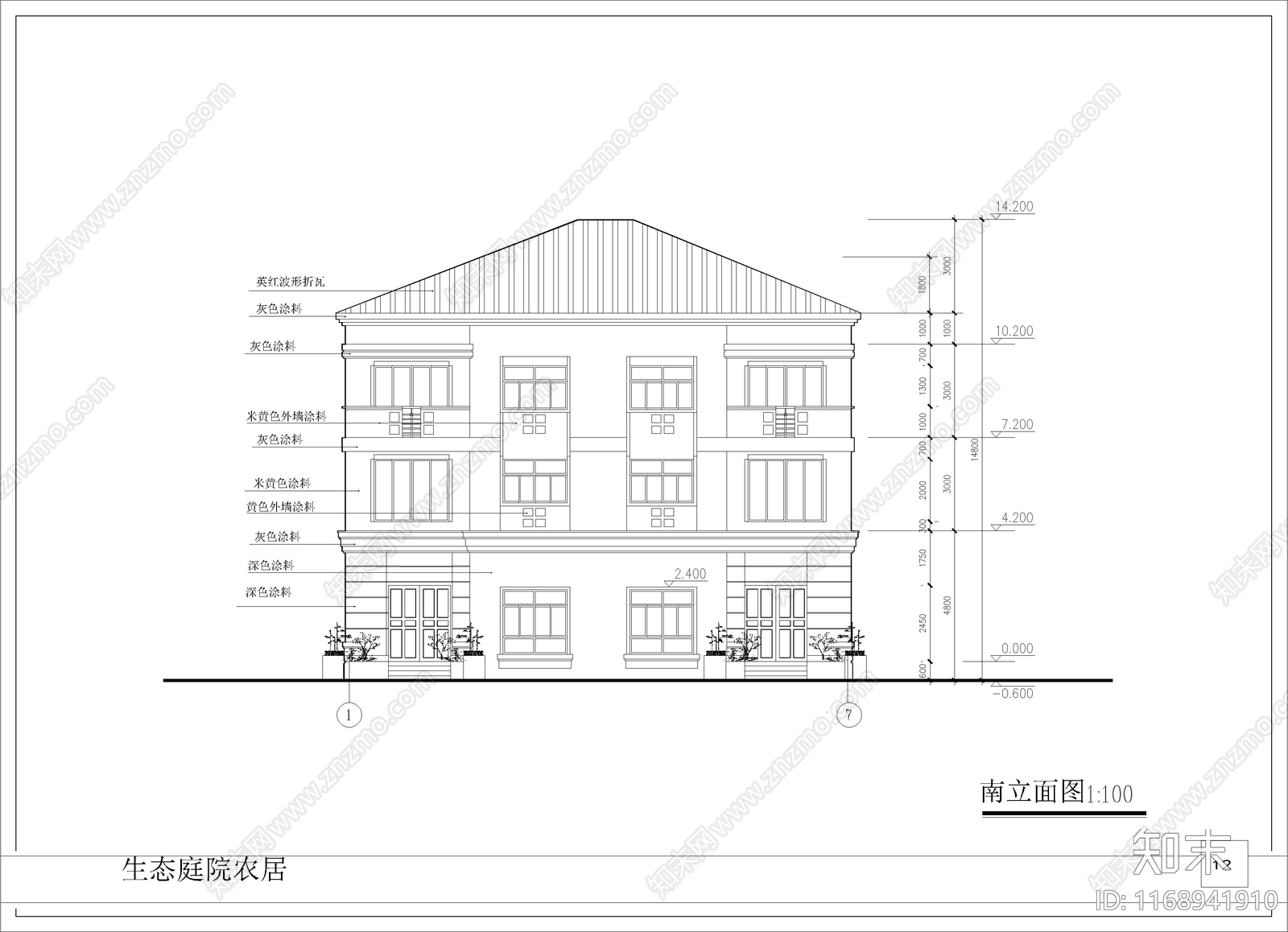 简欧别墅建筑cad施工图下载【ID:1168941910】