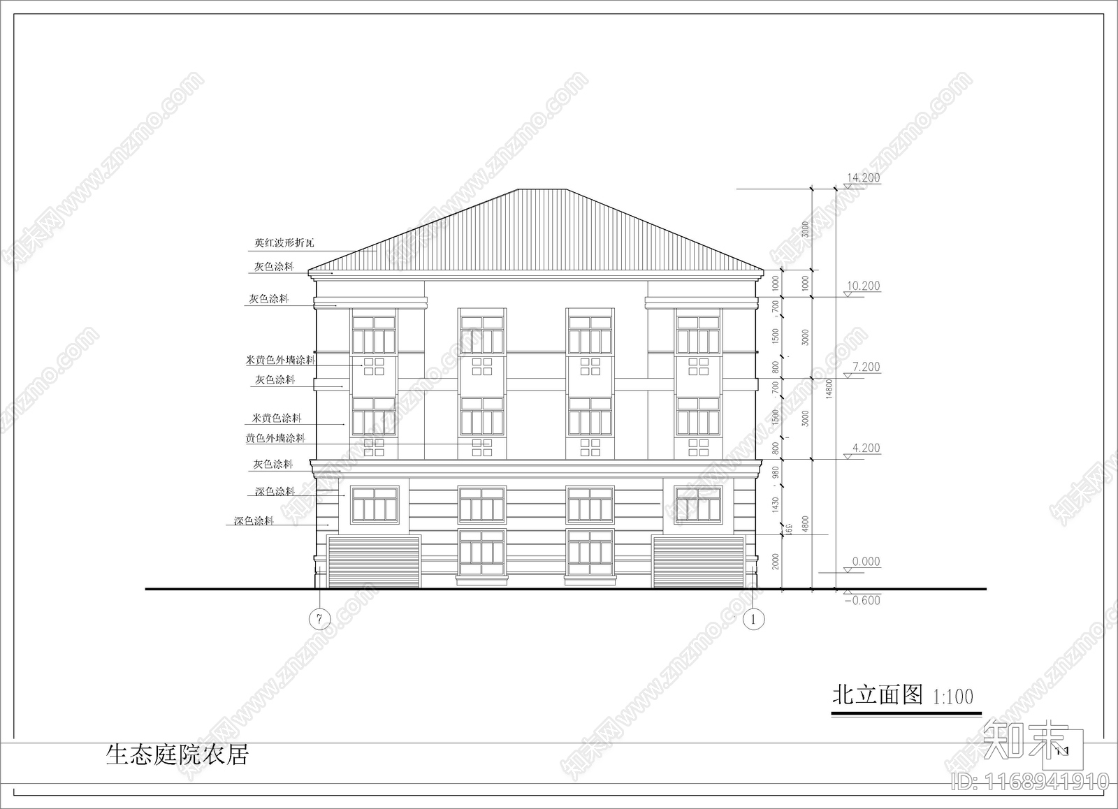 简欧别墅建筑cad施工图下载【ID:1168941910】