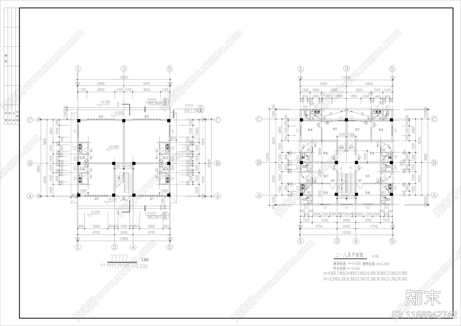 现代住宅楼建筑cad施工图下载【ID:1168942742】