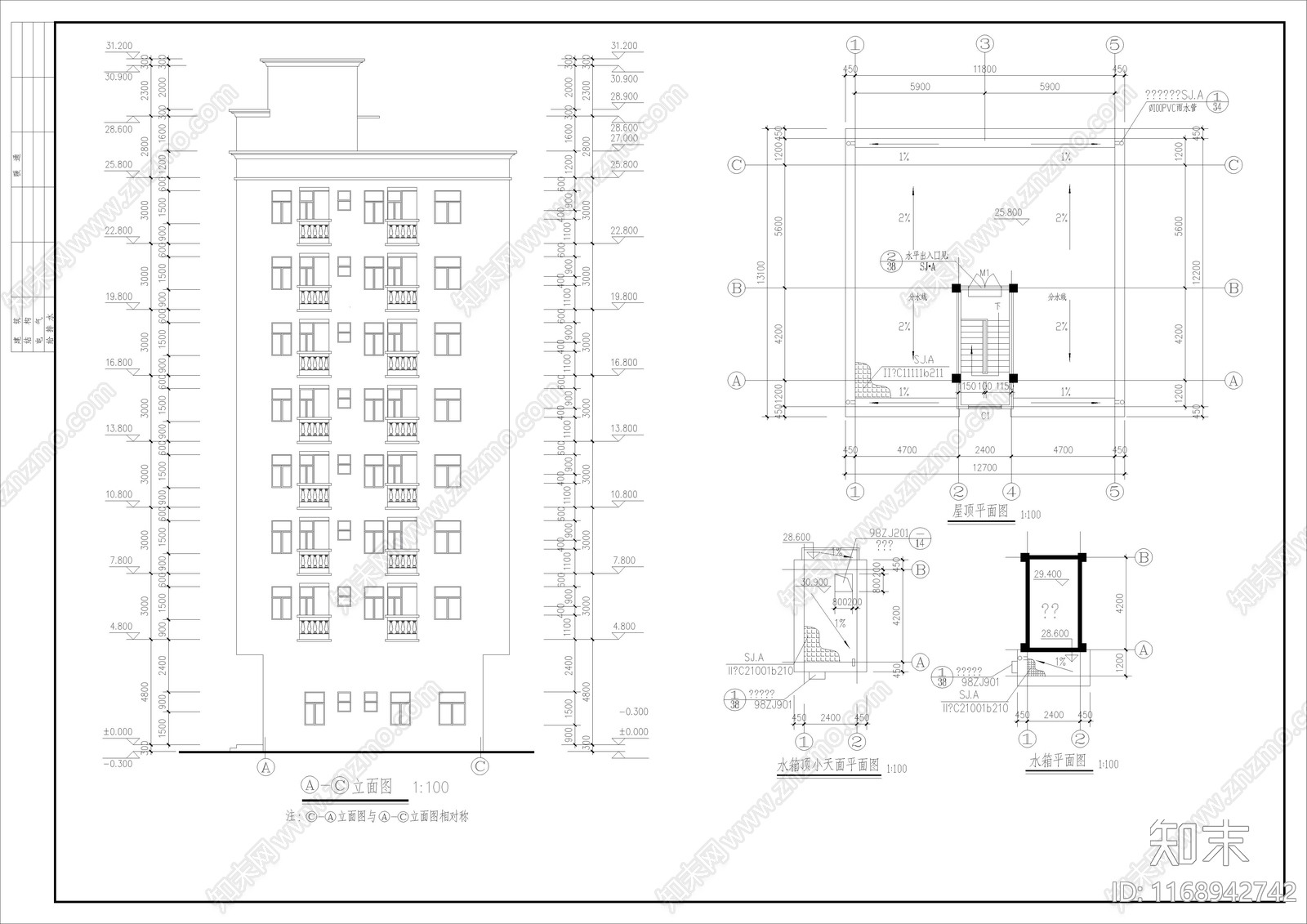 现代住宅楼建筑cad施工图下载【ID:1168942742】