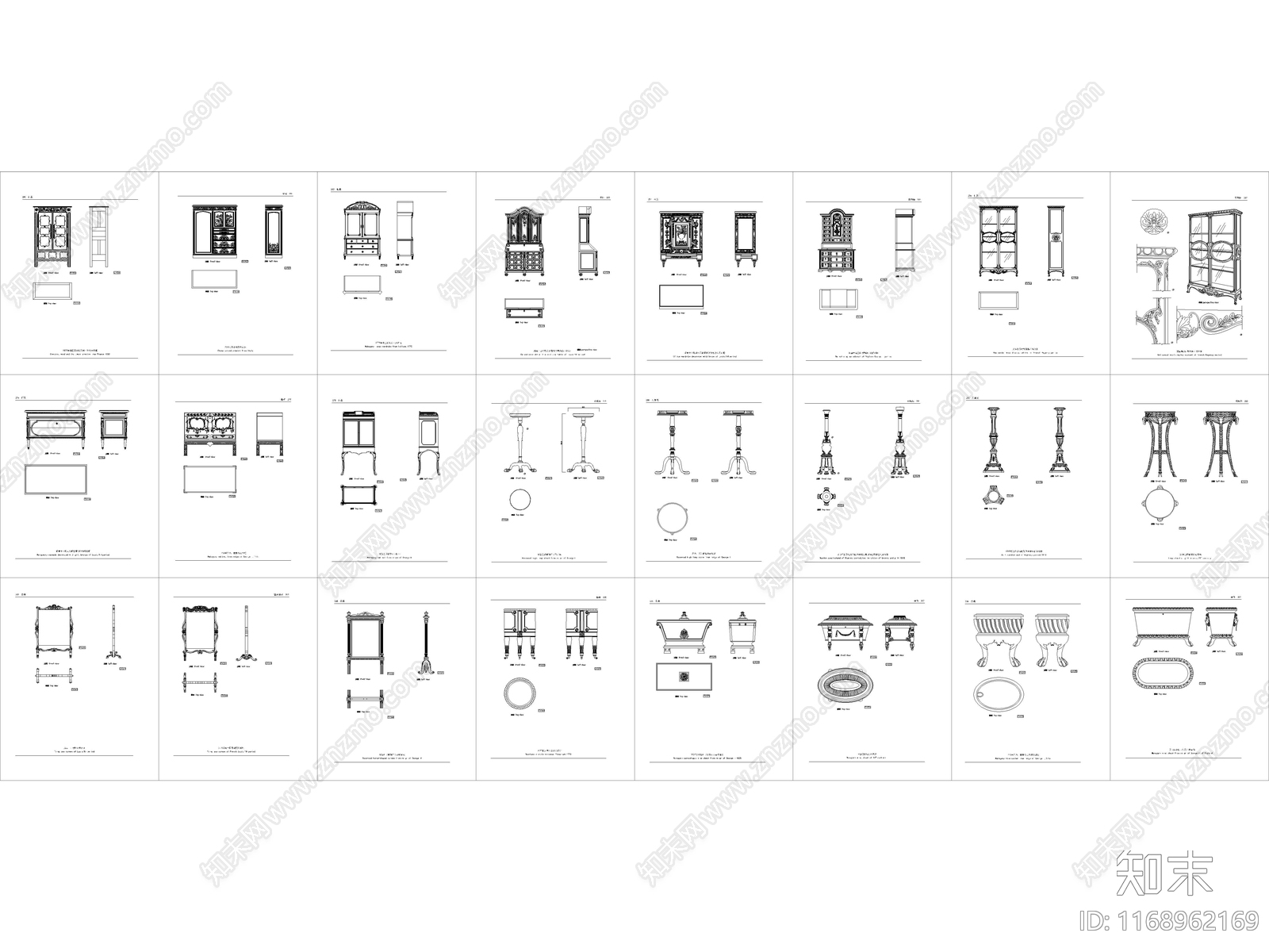 欧式美式综合家具图库施工图下载【ID:1168962169】