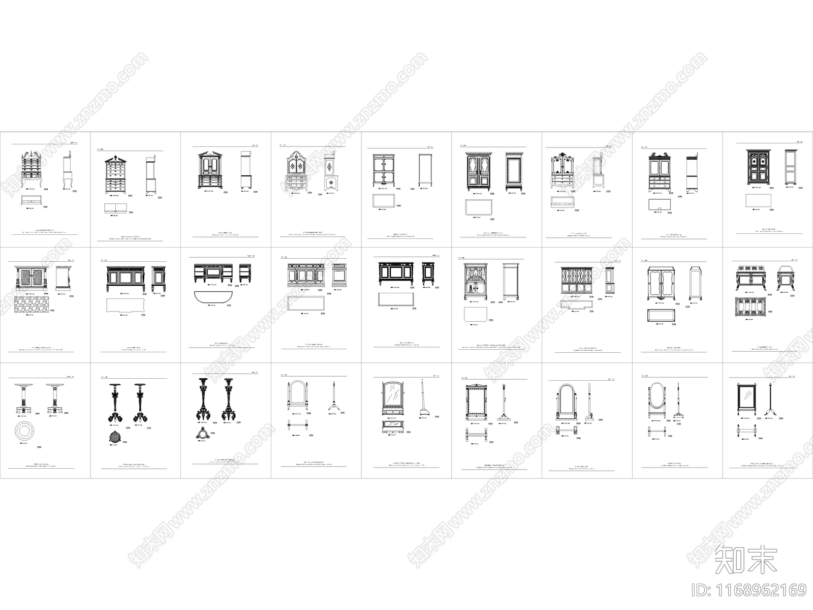 欧式美式综合家具图库施工图下载【ID:1168962169】