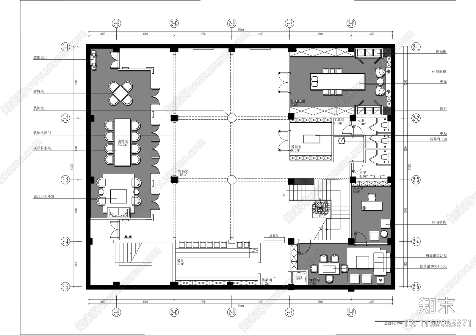 现代新中式会所cad施工图下载【ID:1168965371】