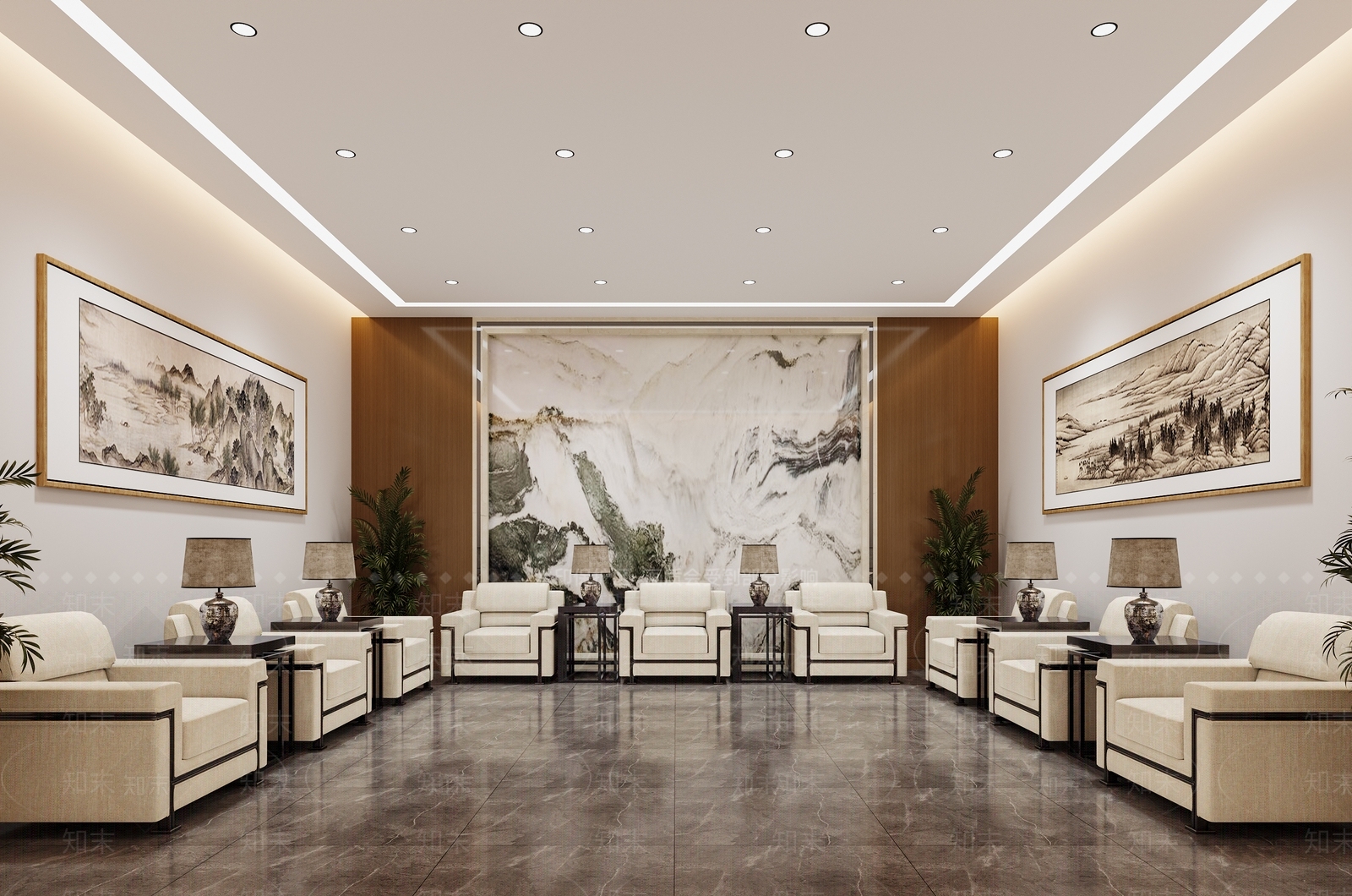现代新中式会议室3D模型下载【ID:1168967272】