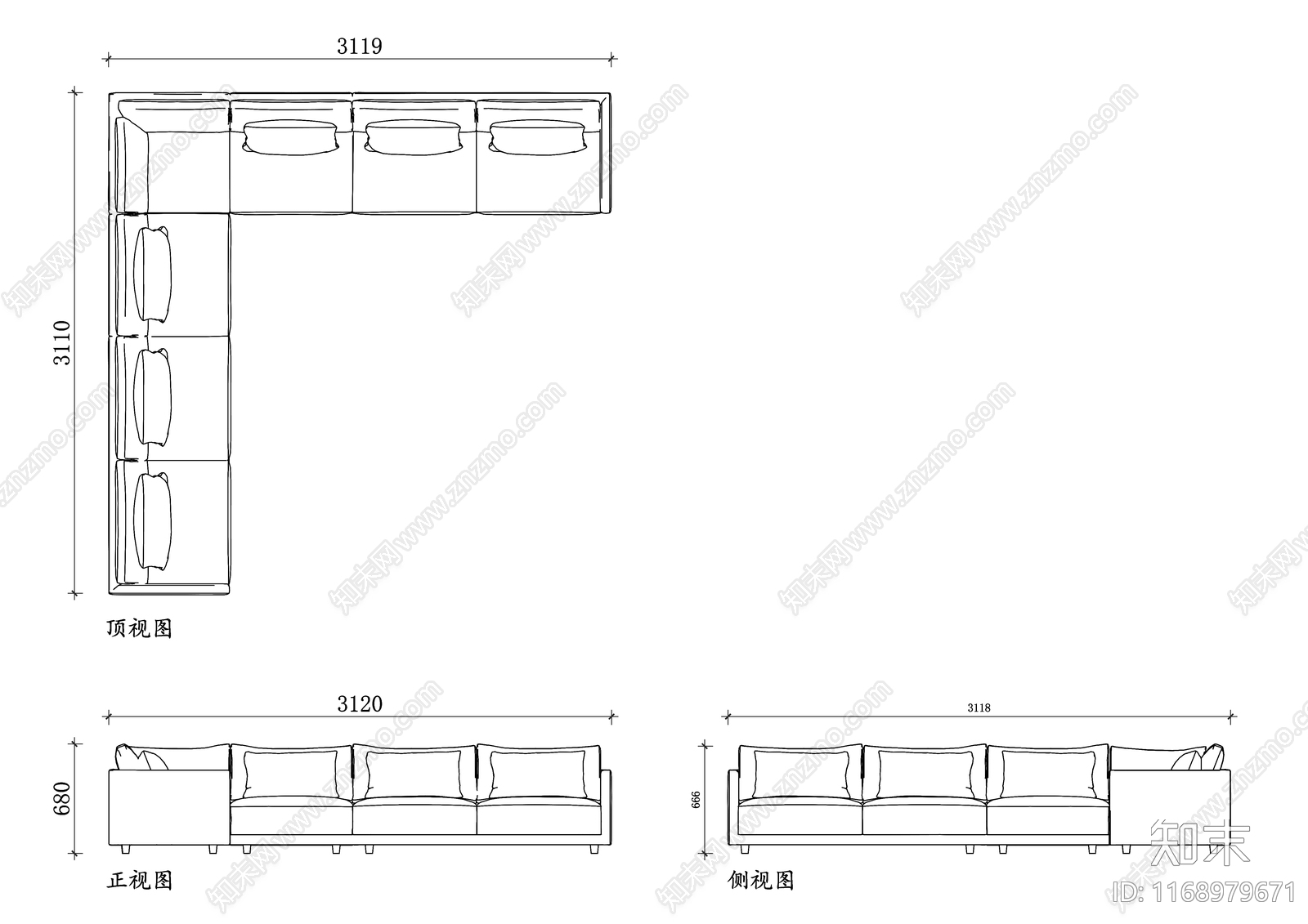 现代沙发cad施工图下载【ID:1168979671】