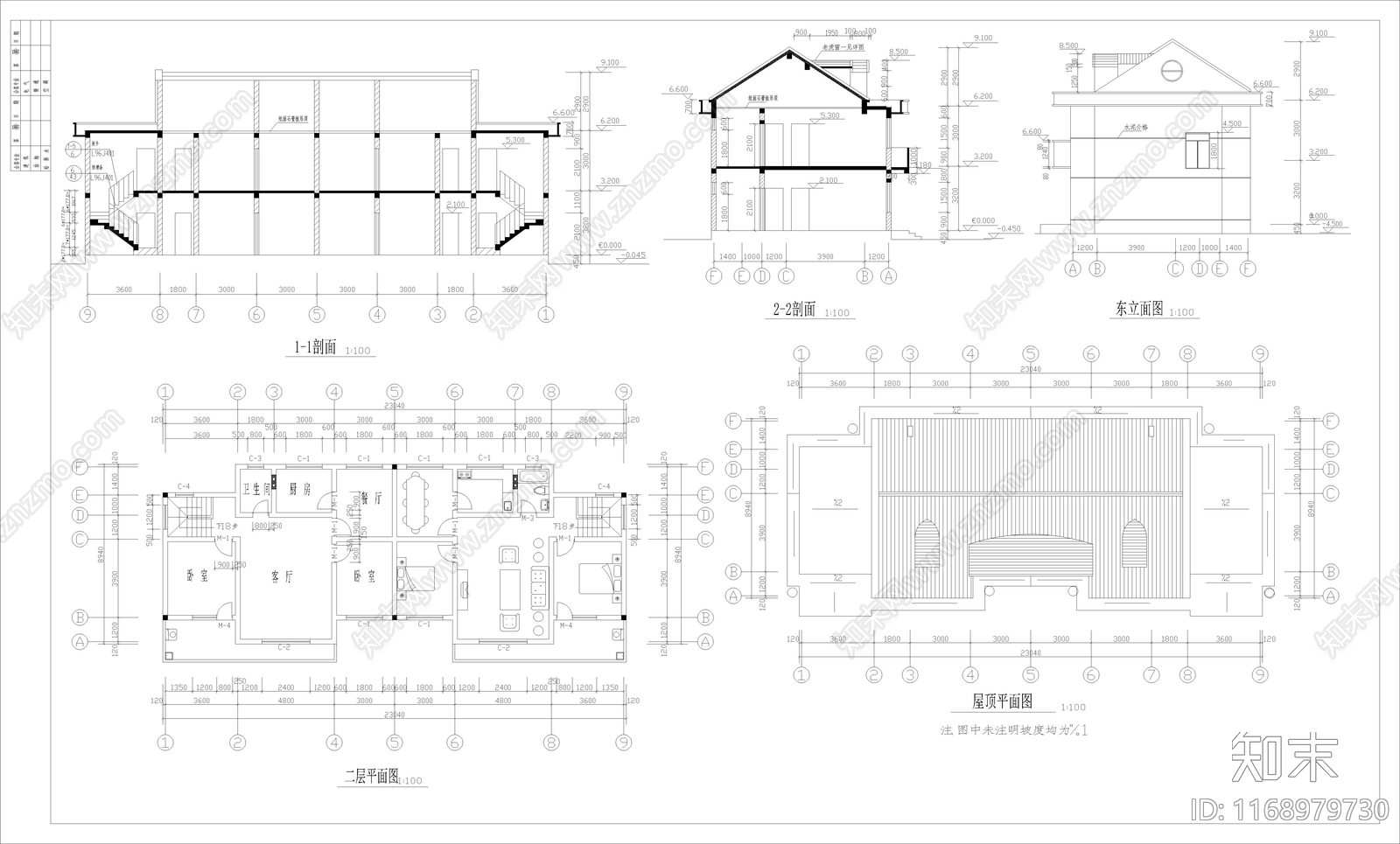 现代别墅建筑cad施工图下载【ID:1168979730】