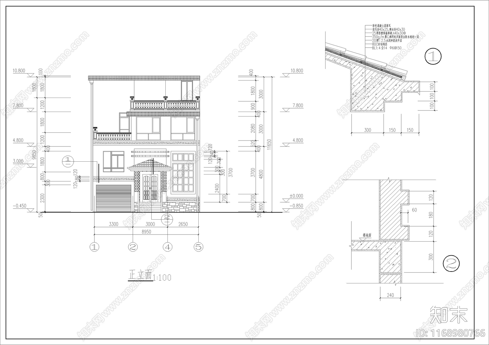 欧式别墅建筑cad施工图下载【ID:1168980766】