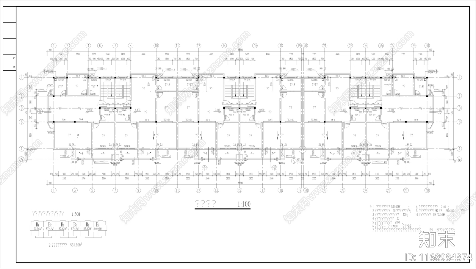 现代住宅楼建筑cad施工图下载【ID:1168984374】