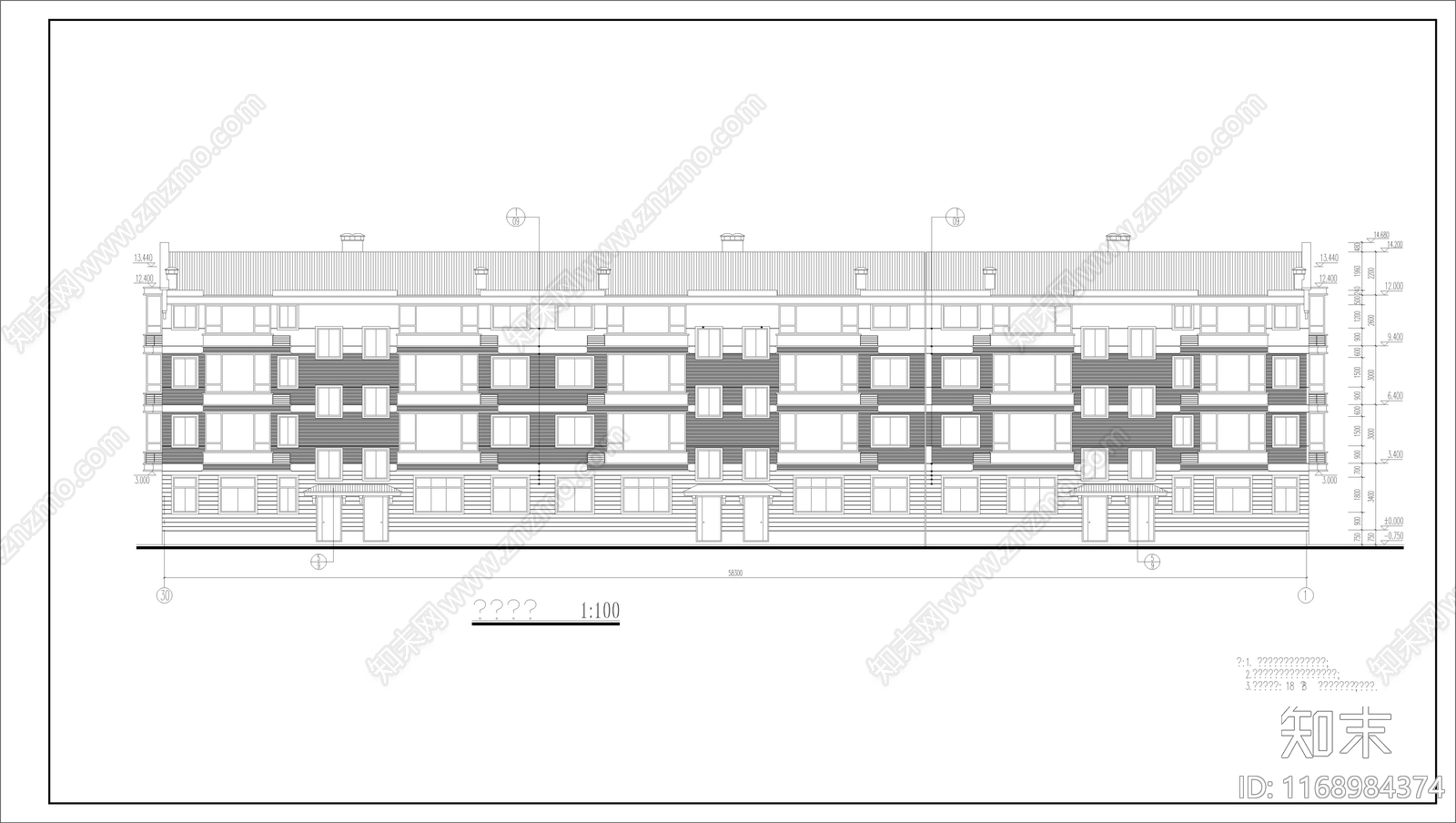 现代住宅楼建筑cad施工图下载【ID:1168984374】