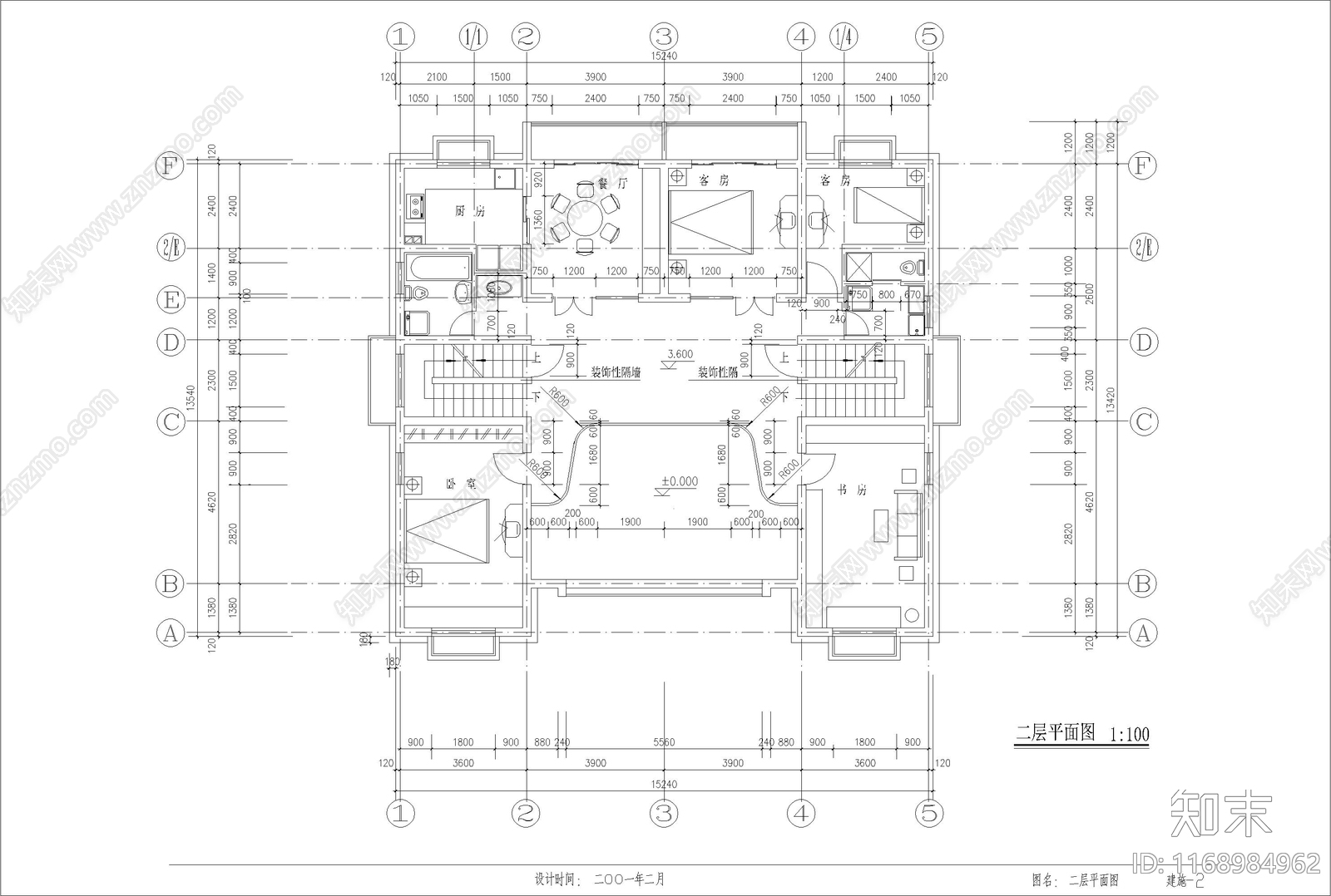 简欧别墅建筑cad施工图下载【ID:1168984962】