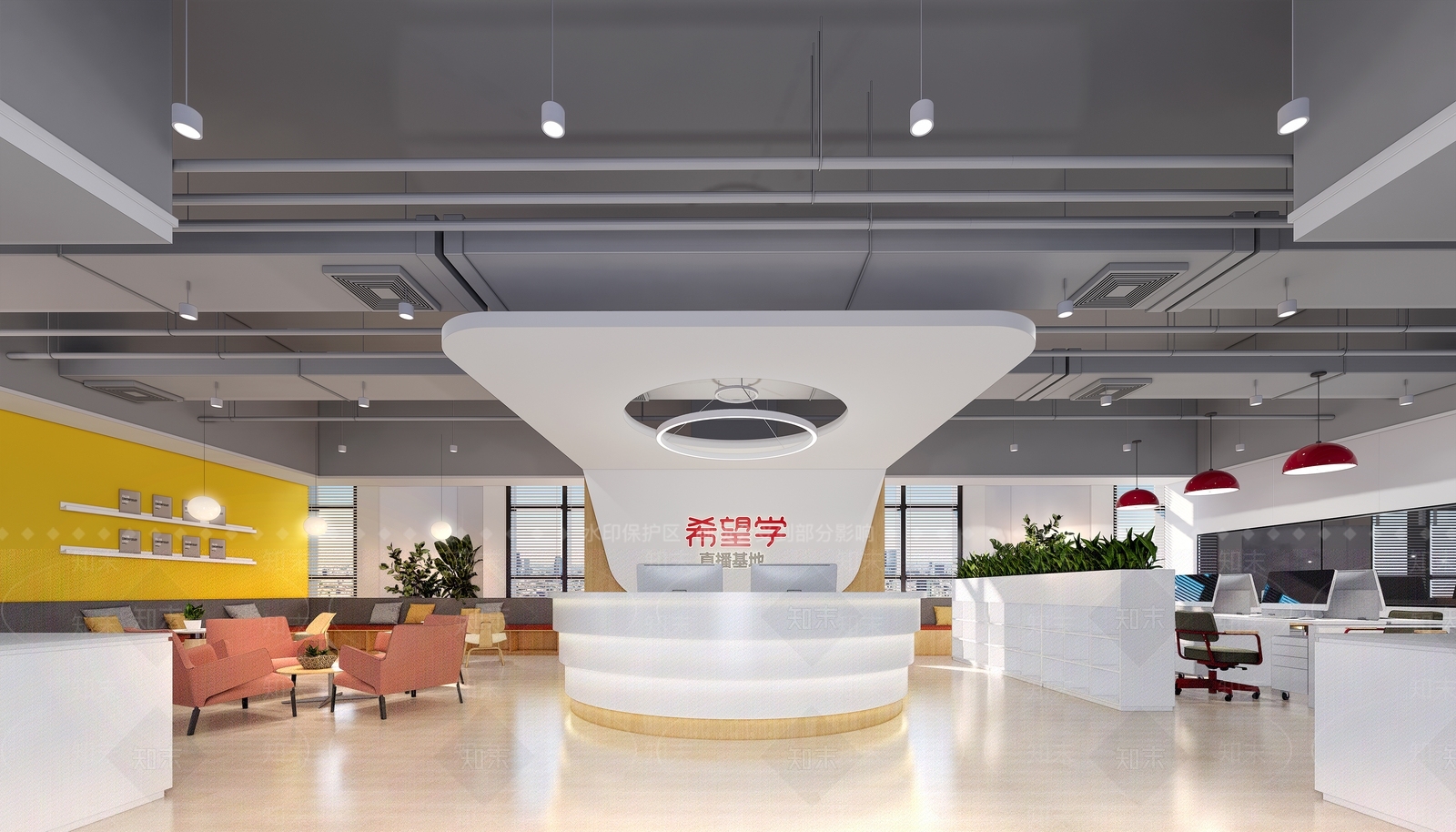 现代简约办公大堂SU模型下载【ID:1168986376】