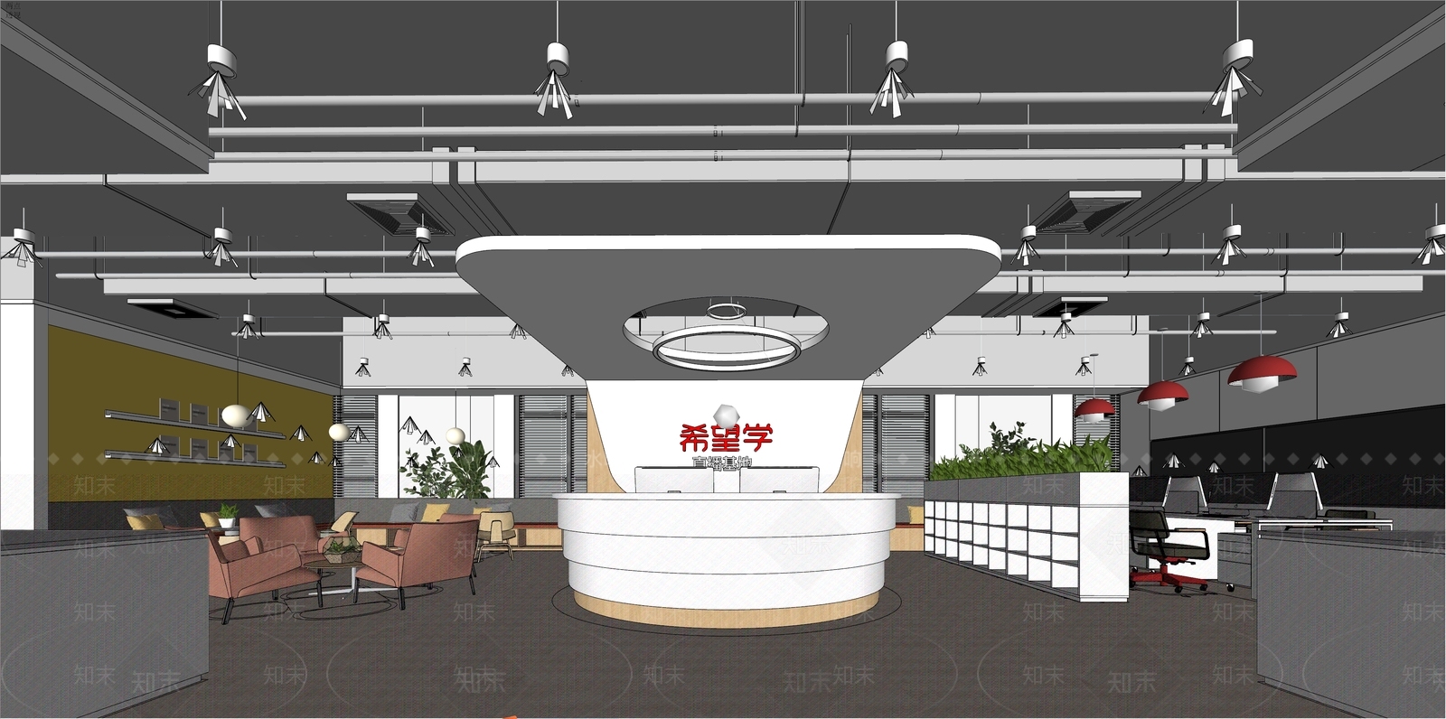 现代简约办公大堂SU模型下载【ID:1168986376】