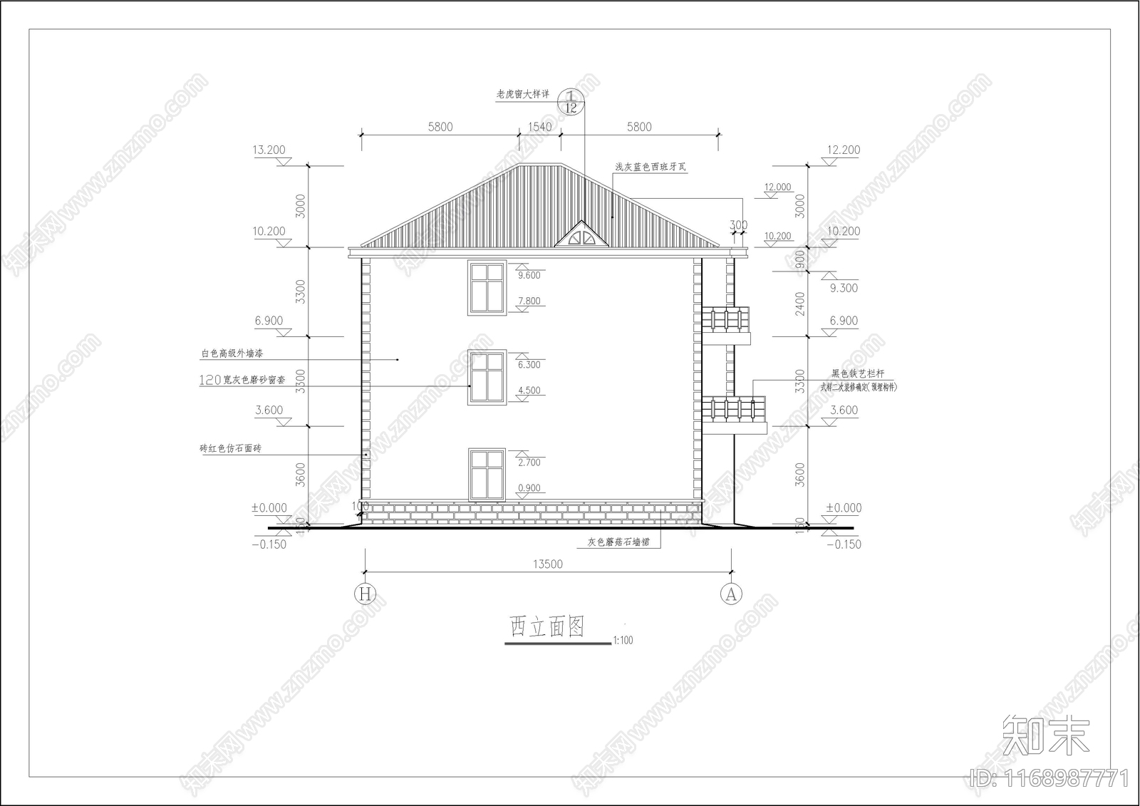 简欧别墅建筑cad施工图下载【ID:1168987771】