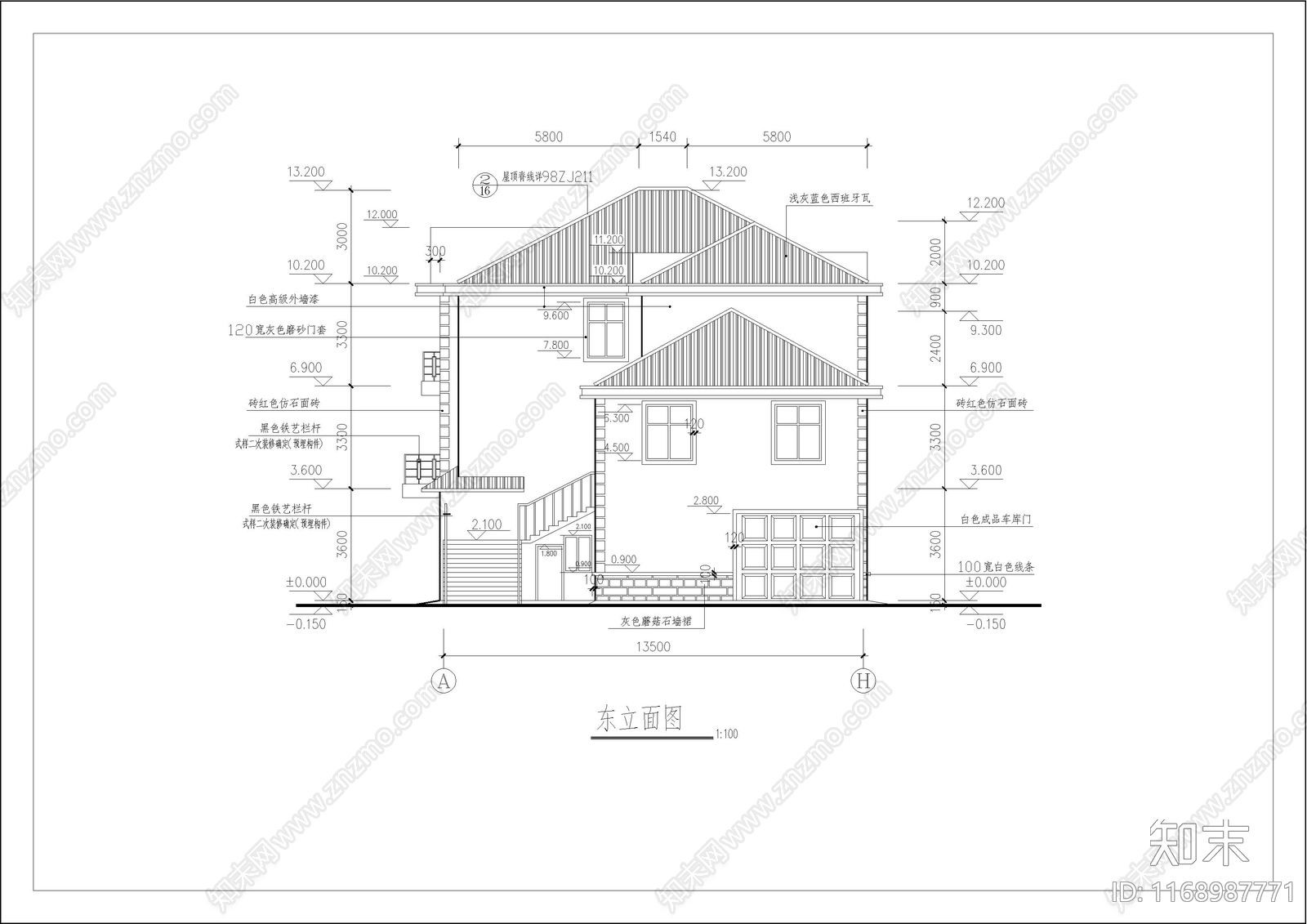 简欧别墅建筑cad施工图下载【ID:1168987771】