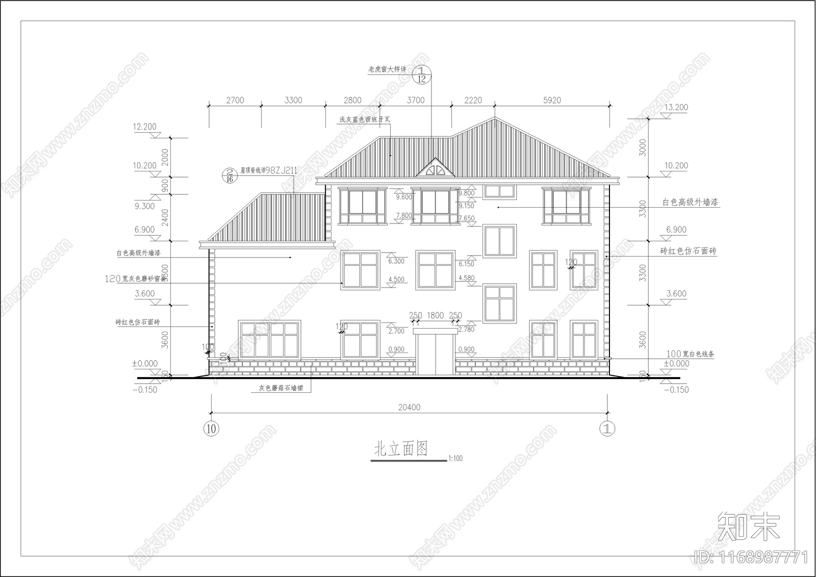 简欧别墅建筑cad施工图下载【ID:1168987771】