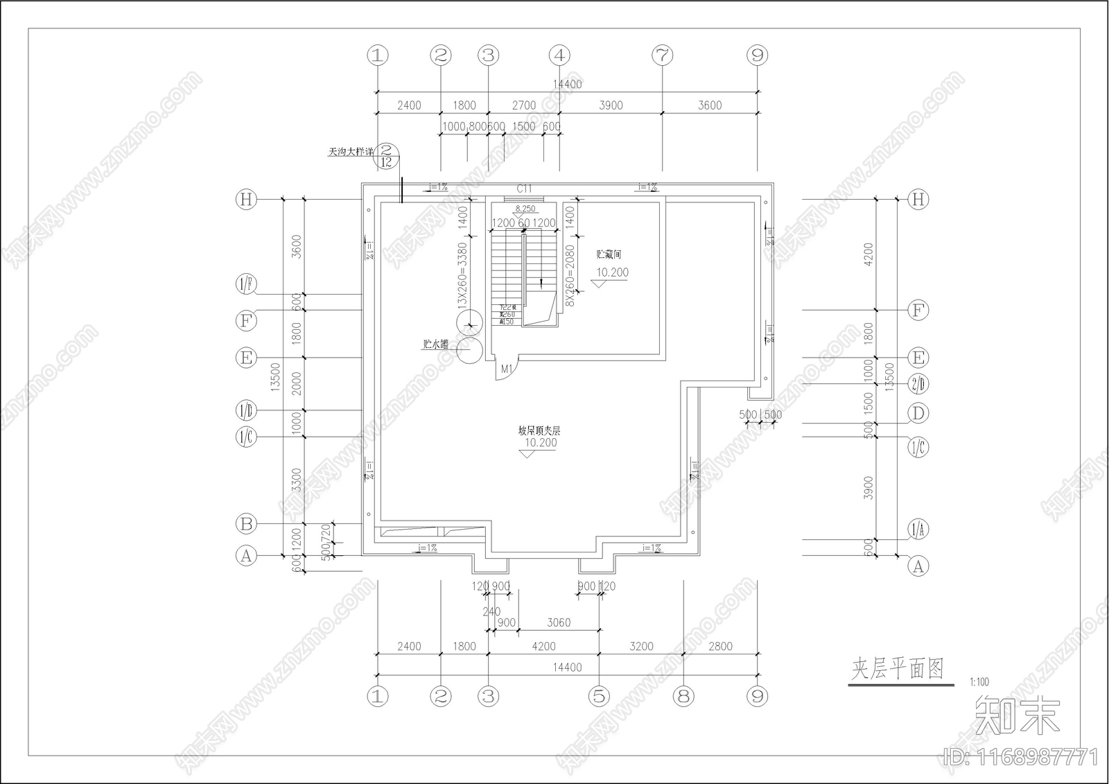 简欧别墅建筑cad施工图下载【ID:1168987771】