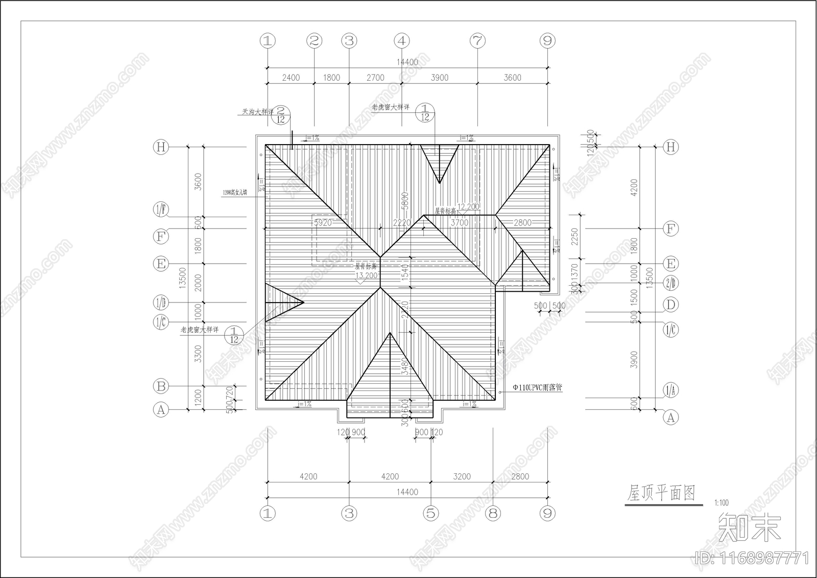 简欧别墅建筑cad施工图下载【ID:1168987771】