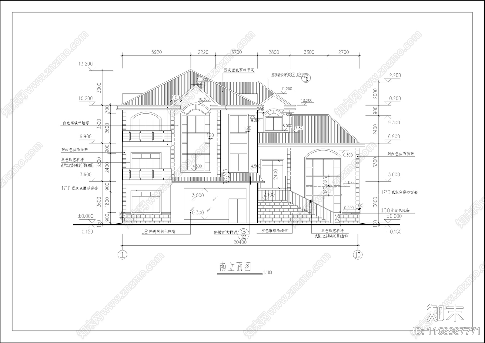 简欧别墅建筑cad施工图下载【ID:1168987771】