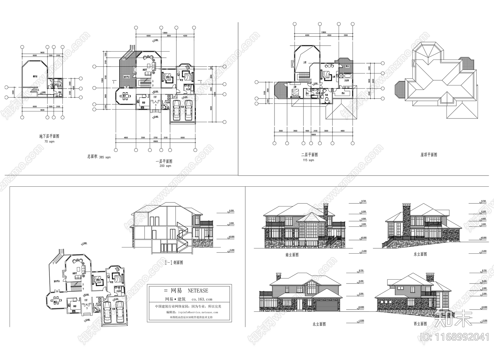 美式别墅建筑cad施工图下载【ID:1168992041】