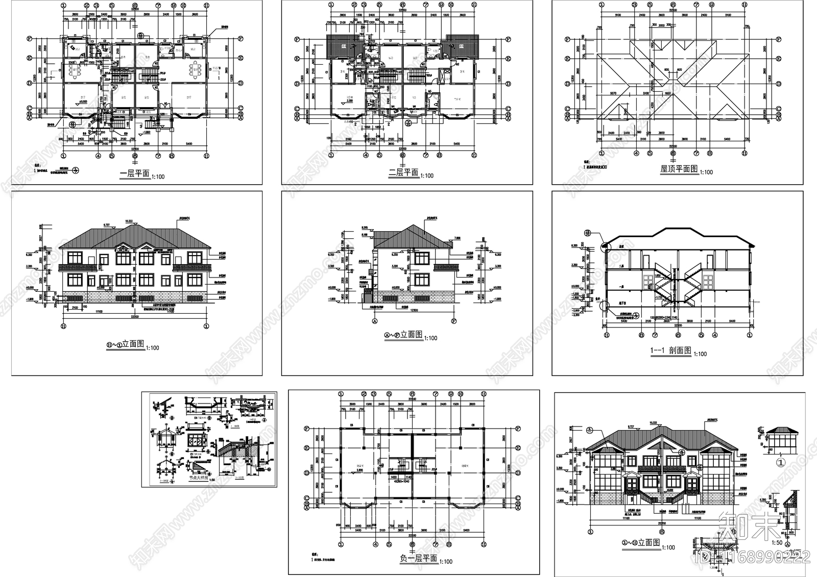 现代别墅建筑cad施工图下载【ID:1168990222】