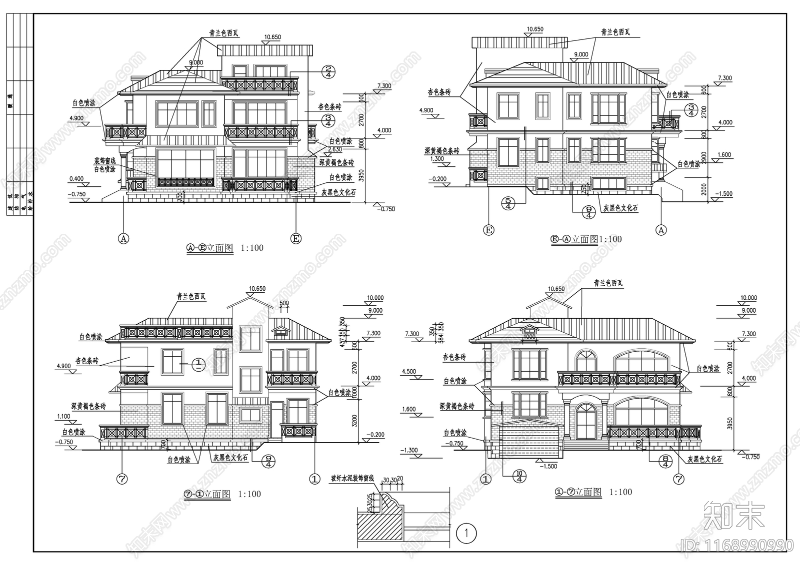 现代别墅建筑cad施工图下载【ID:1168990990】