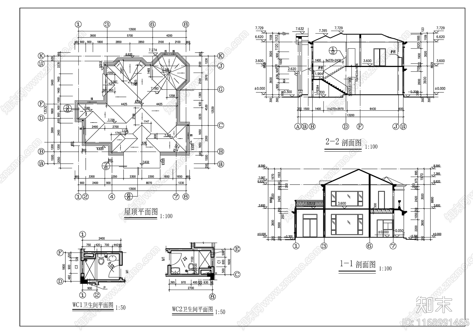 现代别墅建筑cad施工图下载【ID:1168991466】