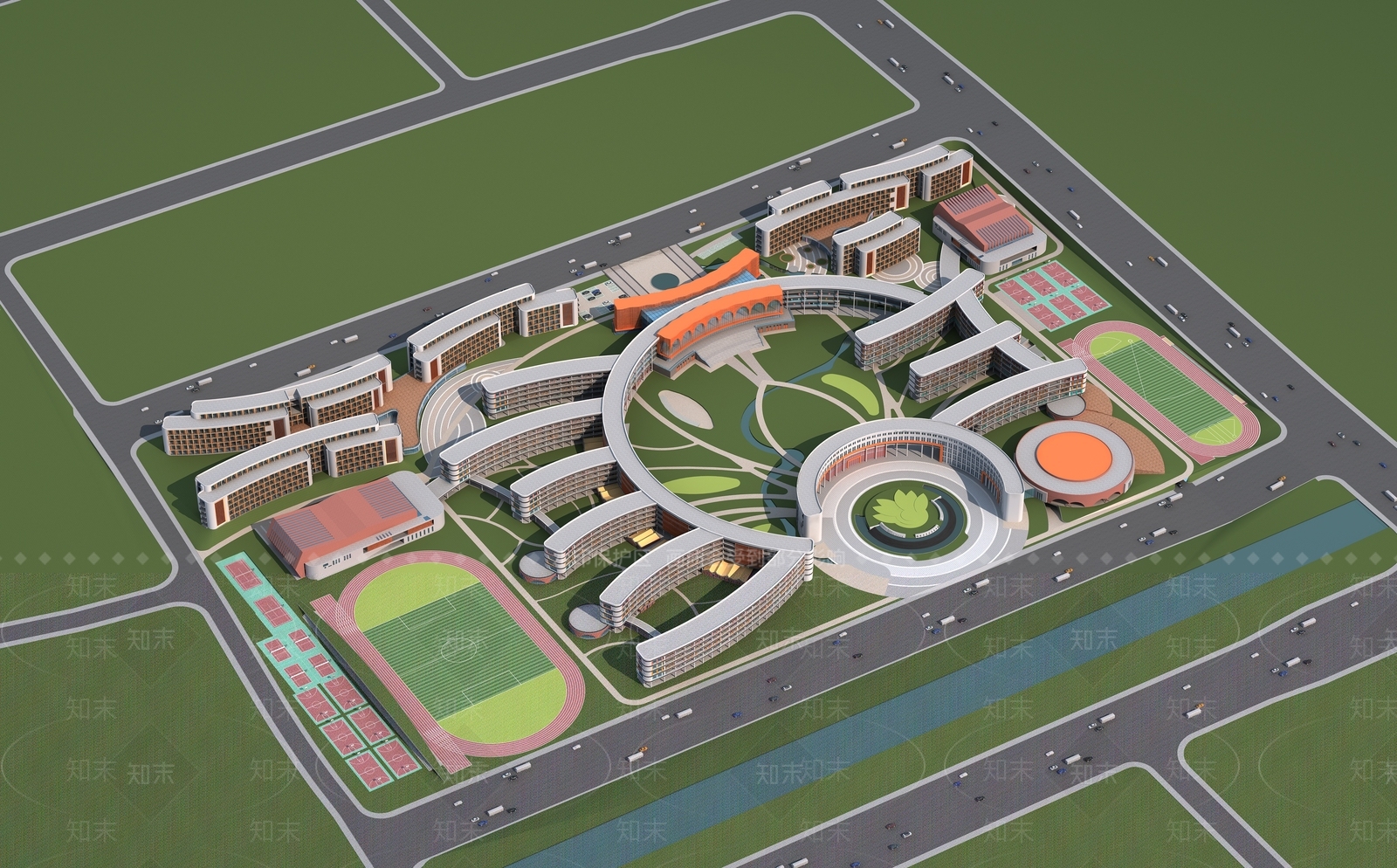 现代学校外观3D模型下载【ID:1168994551】