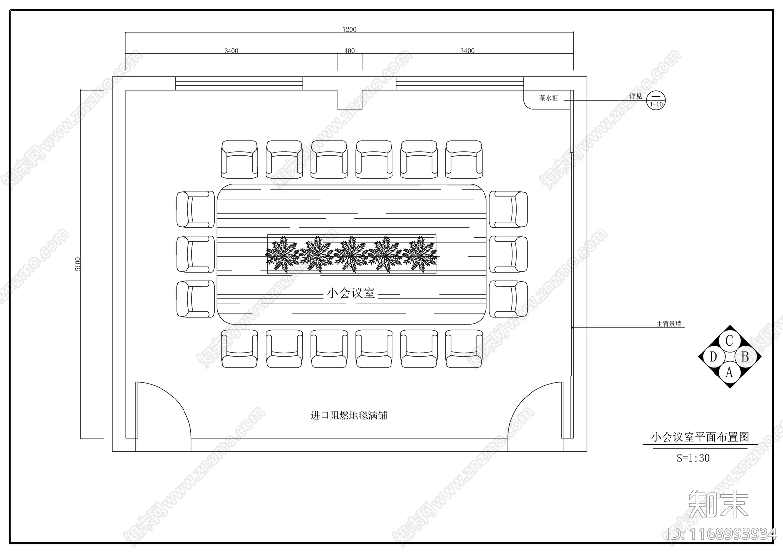 现代新中式办公室cad施工图下载【ID:1168993934】