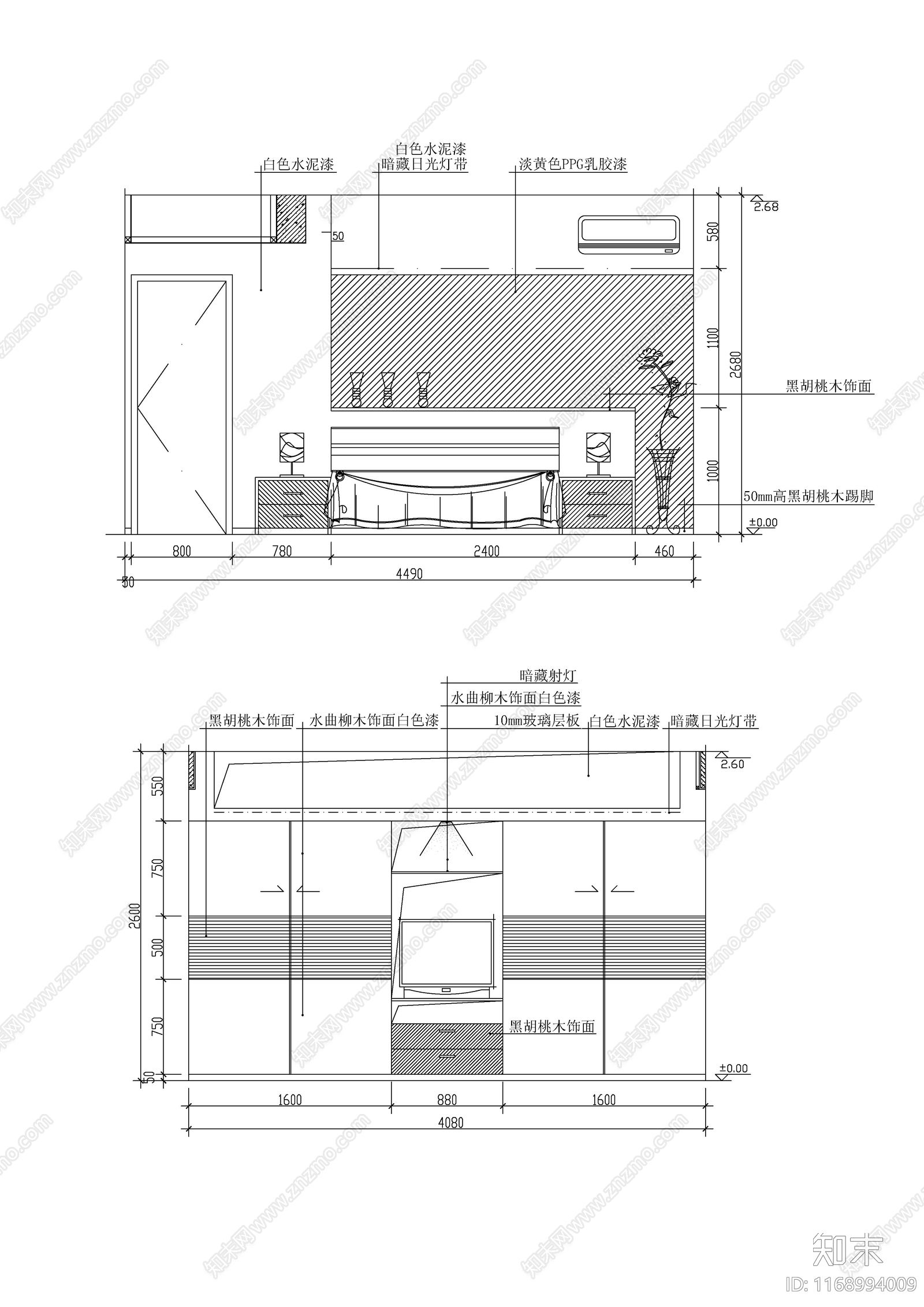 现代新中式卧室cad施工图下载【ID:1168994009】