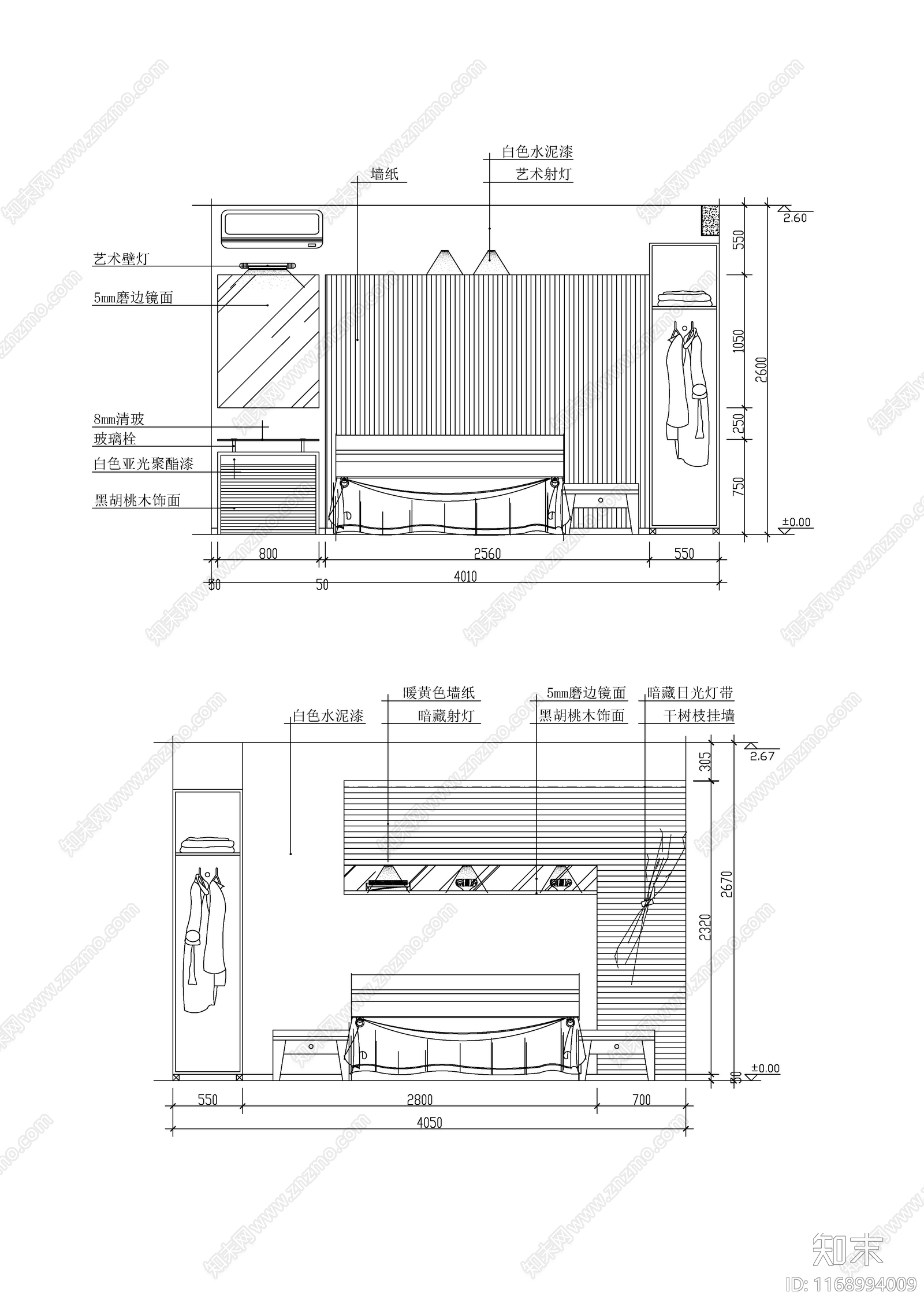 现代新中式卧室cad施工图下载【ID:1168994009】