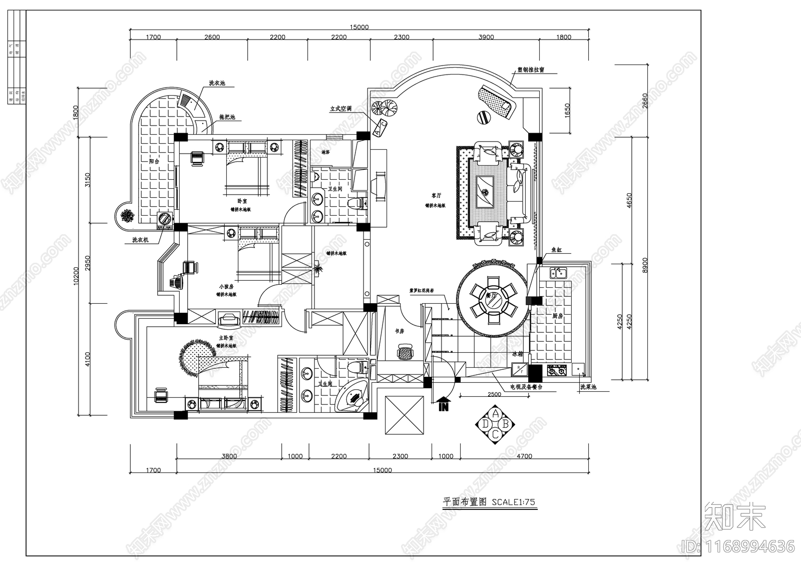 现代新中式整体家装空间cad施工图下载【ID:1168994636】