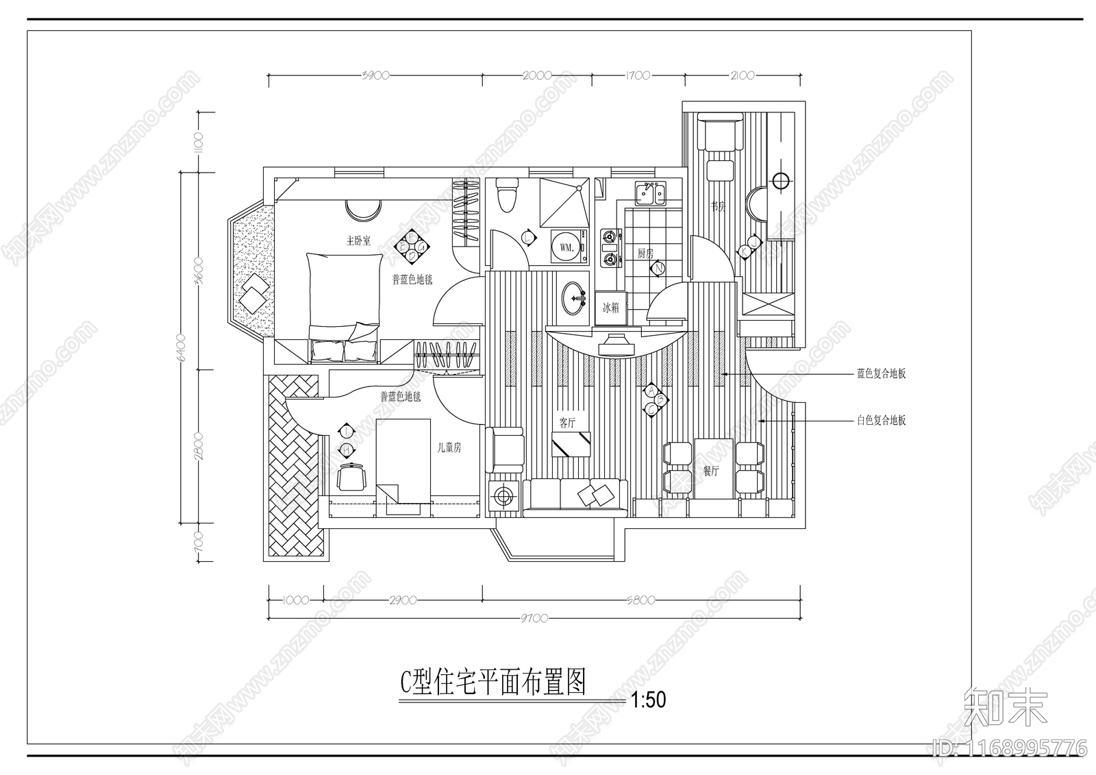 现代新中式整体家装空间cad施工图下载【ID:1168995776】