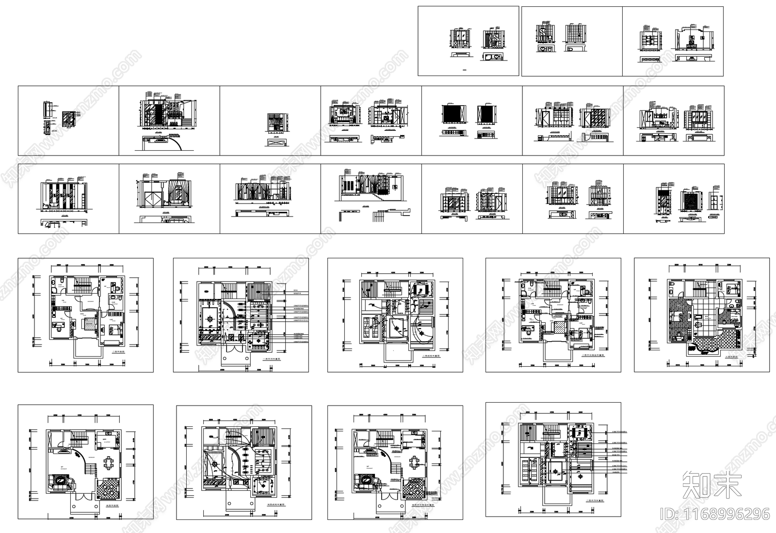 现代新中式整体家装空间cad施工图下载【ID:1168996296】