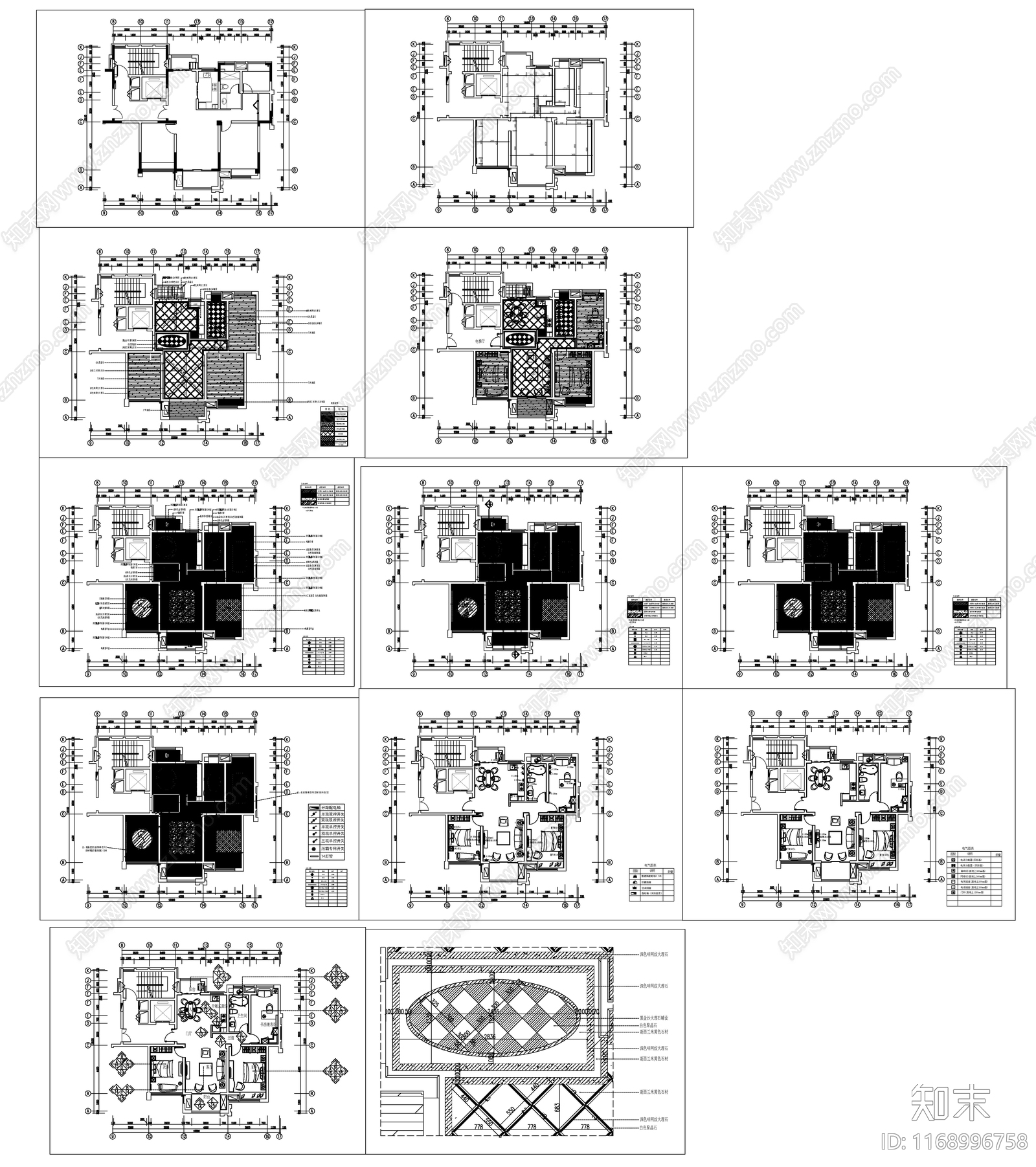 现代欧式整体家装空间施工图下载【ID:1168996758】