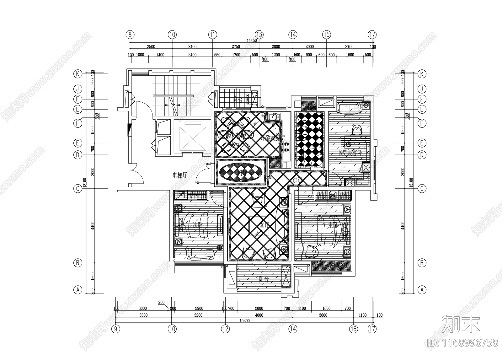 现代欧式整体家装空间施工图下载【ID:1168996758】