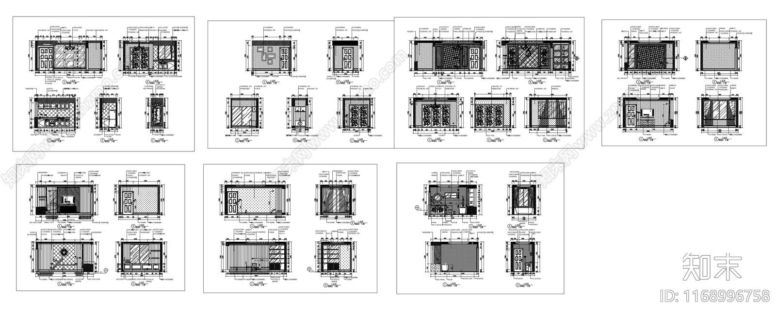 现代欧式整体家装空间施工图下载【ID:1168996758】