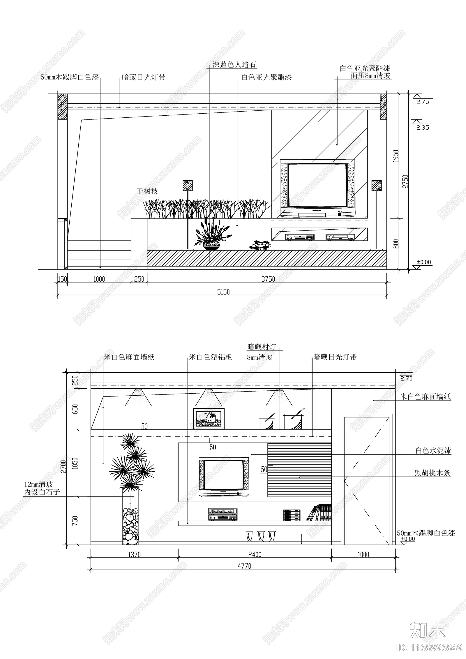 现代新中式客厅施工图下载【ID:1168996849】