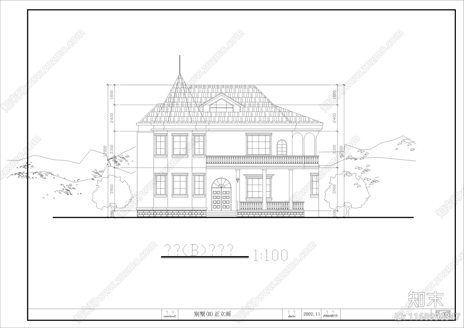 美式现代住宅楼建筑cad施工图下载【ID:1168998347】