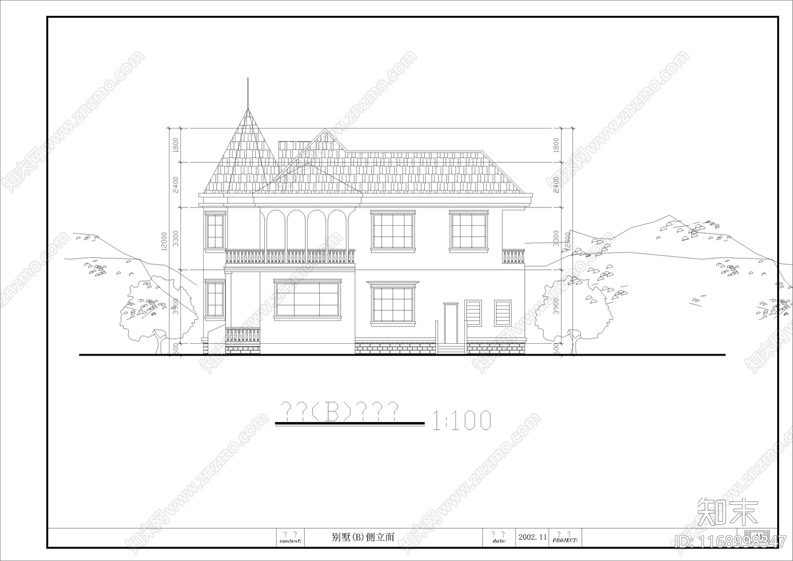 美式现代住宅楼建筑cad施工图下载【ID:1168998347】