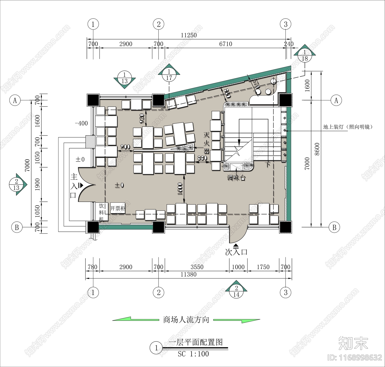 现代复古快餐店施工图下载【ID:1168998632】