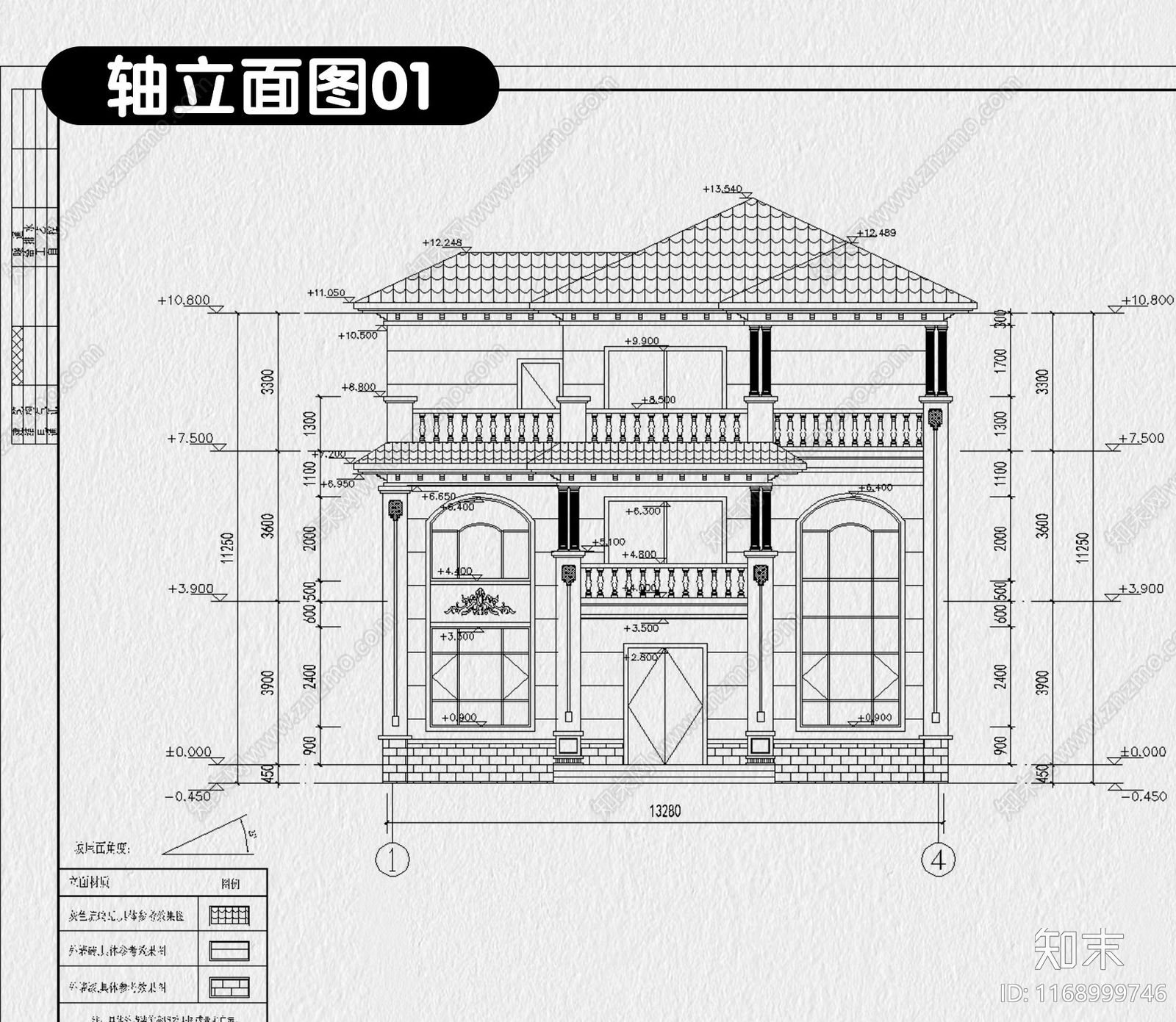 欧式别墅建筑cad施工图下载【ID:1168999746】