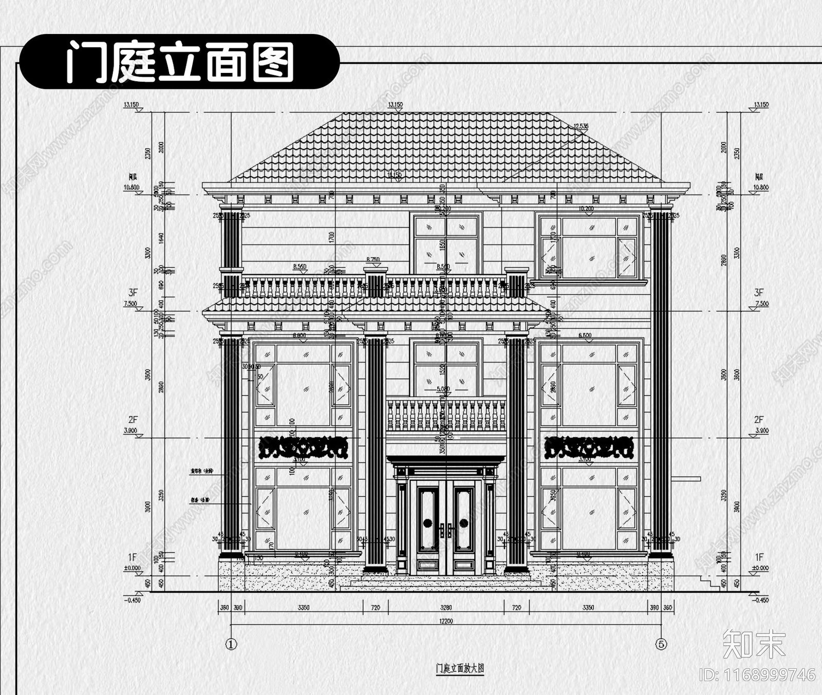 欧式别墅建筑cad施工图下载【ID:1168999746】