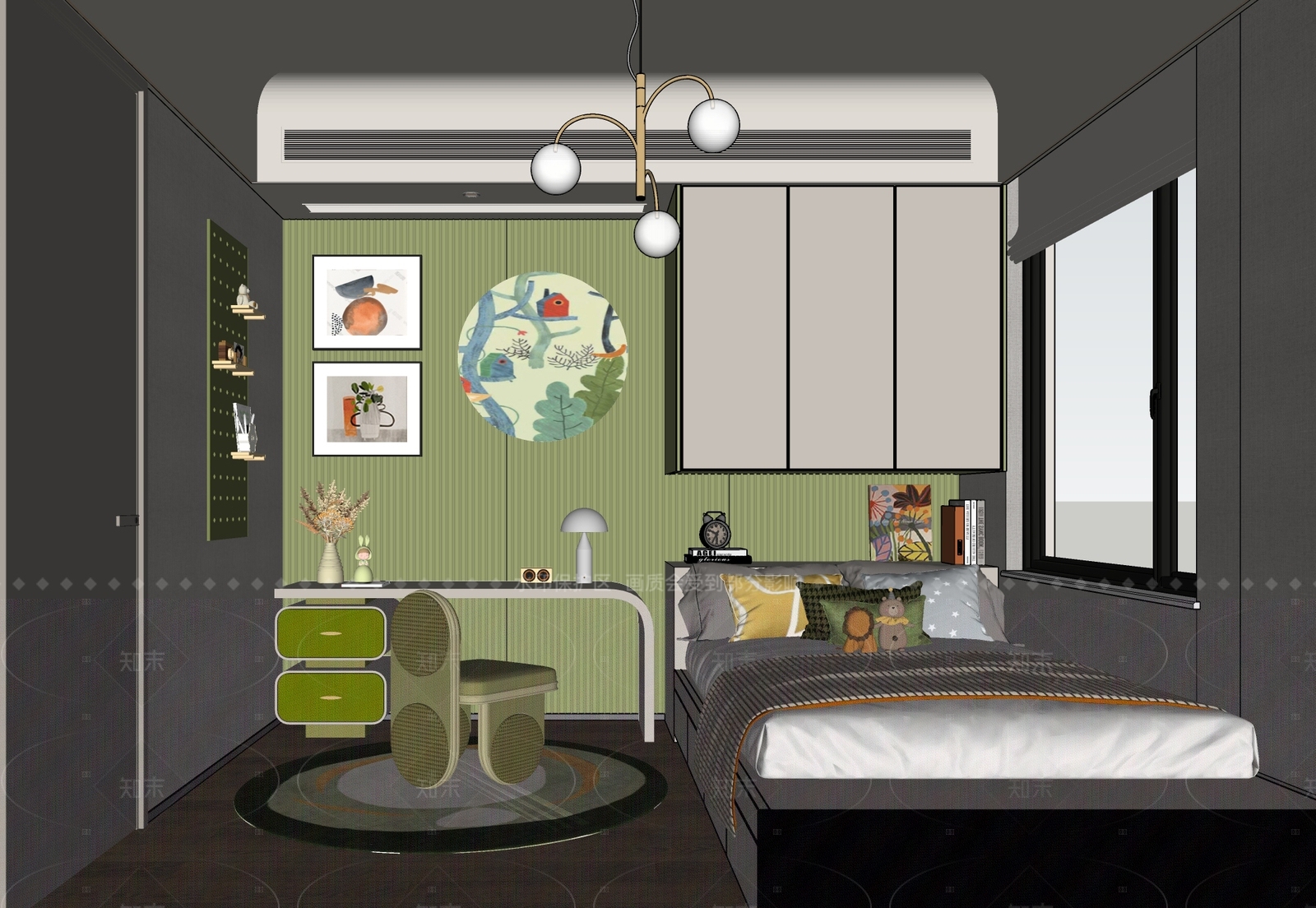 现代通用儿童房SU模型下载【ID:1215938188】