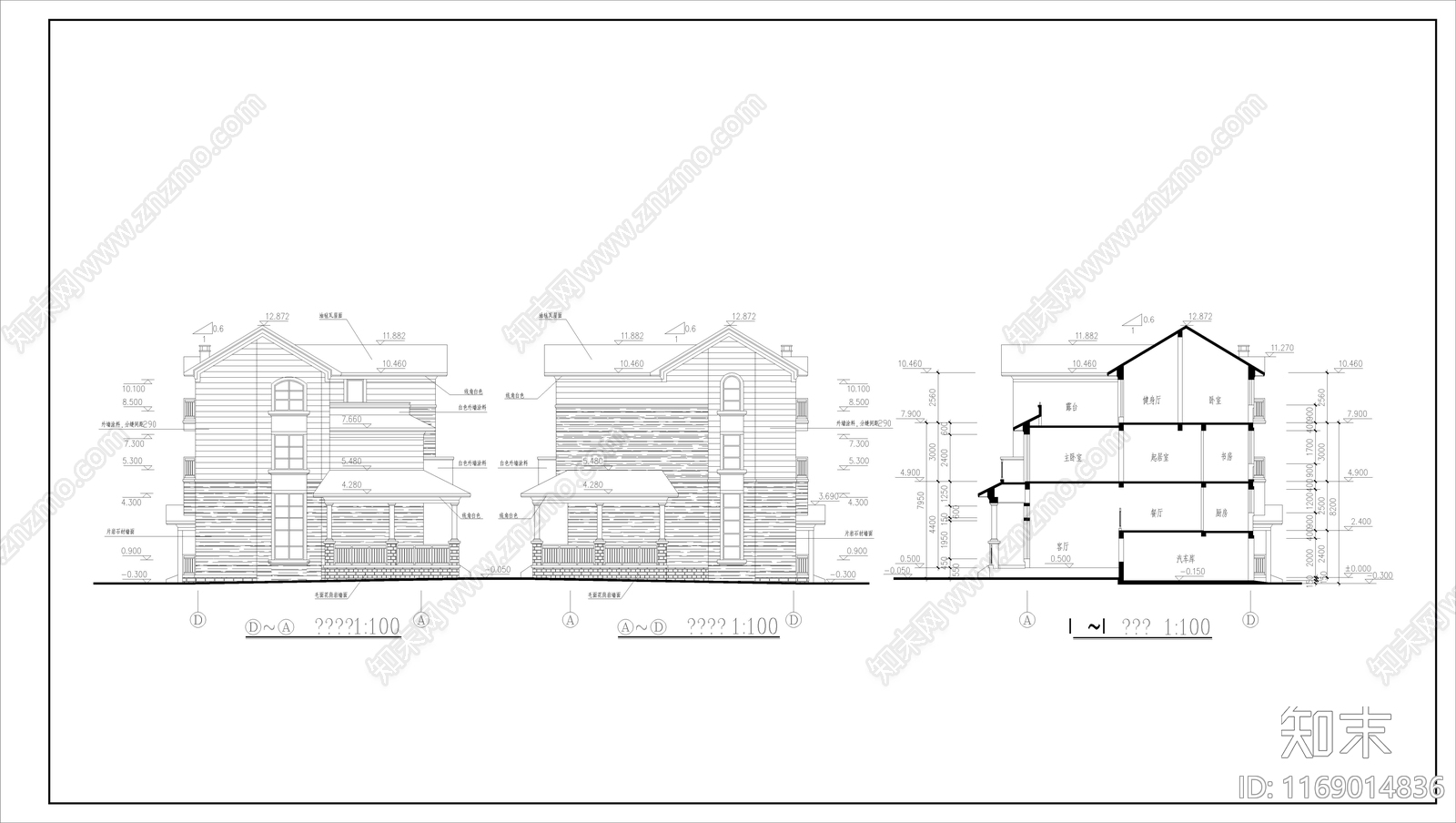 美式欧式别墅建筑cad施工图下载【ID:1169014836】