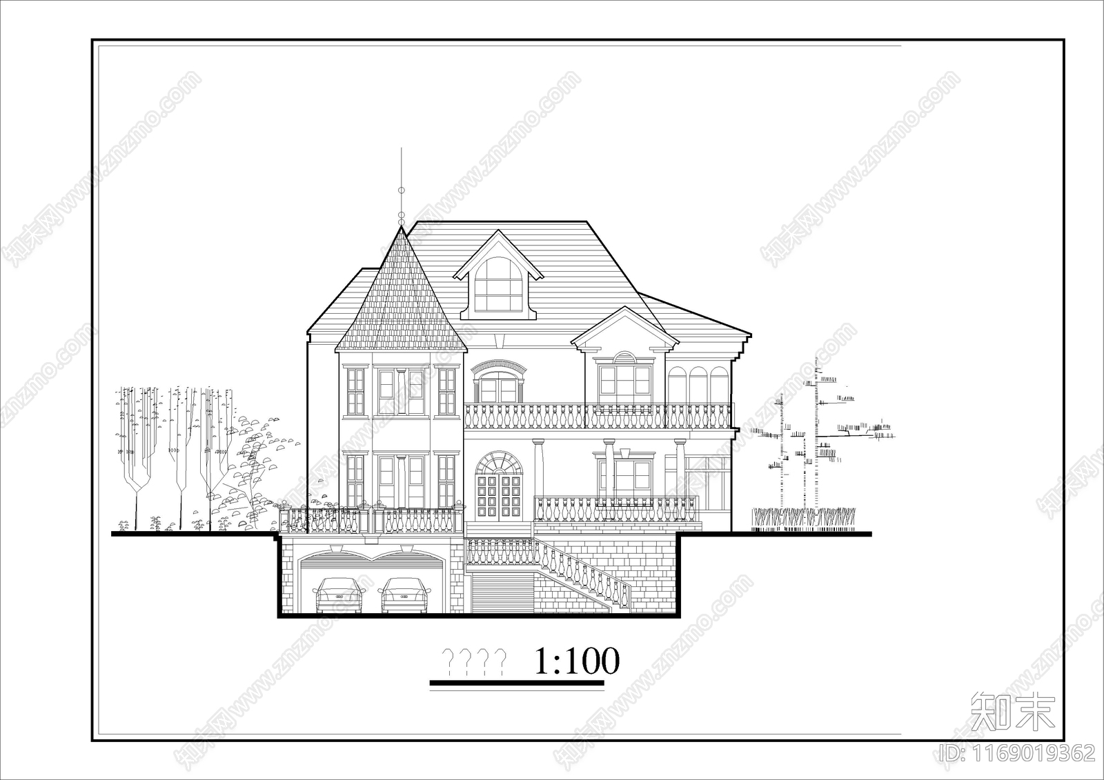 欧式别墅建筑cad施工图下载【ID:1169019362】