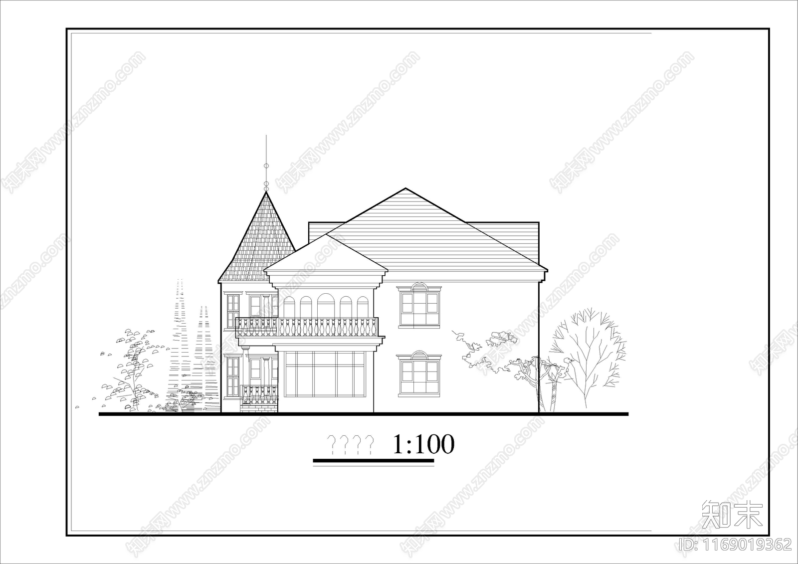 欧式别墅建筑cad施工图下载【ID:1169019362】